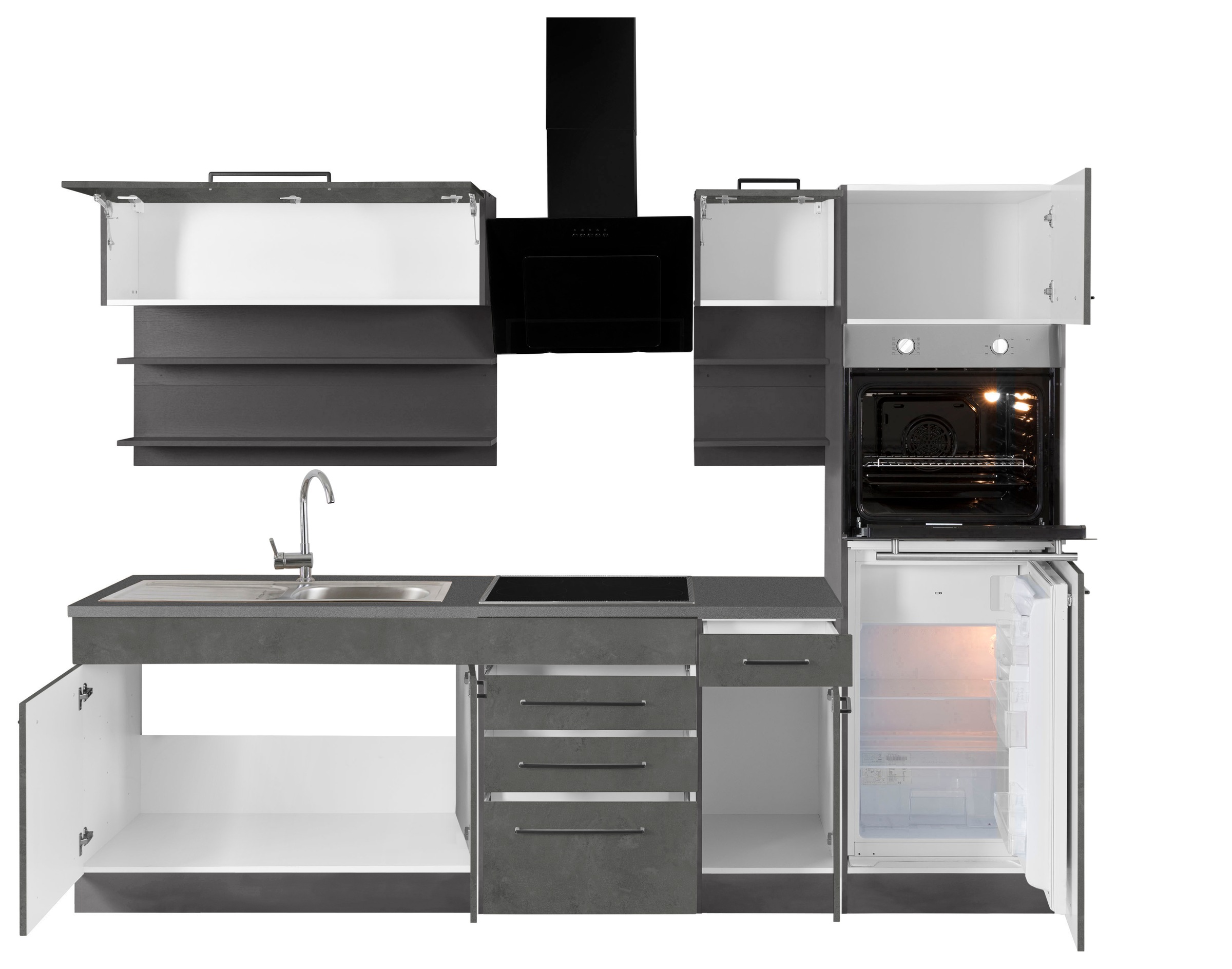 KOCHSTATION Küchenzeile »KS-Tulsa« ohne E-Geräte, Breite 270 cm, schwarze Metallgriffe, MDF Fronten