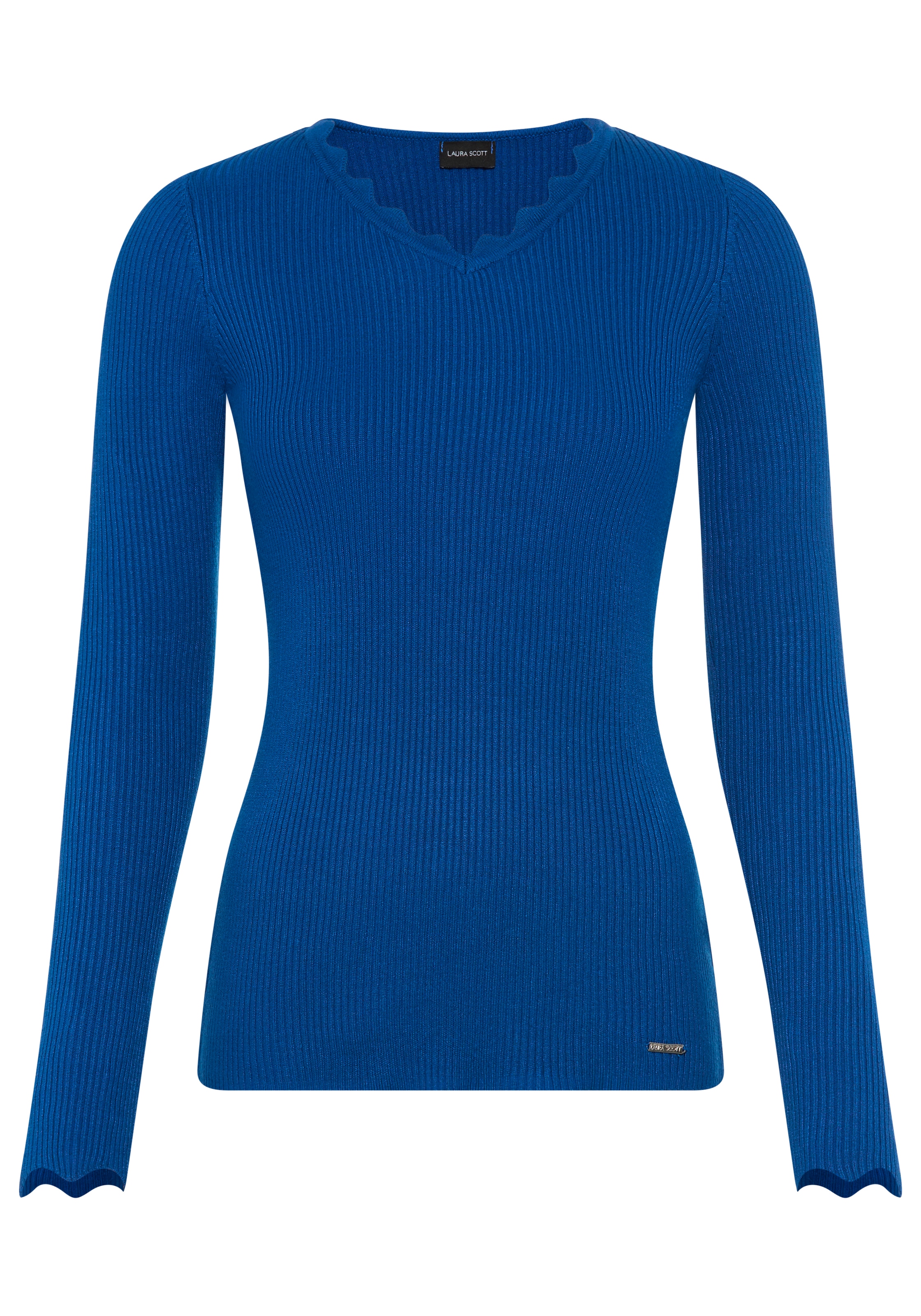 Laura Scott V-Ausschnitt-Pullover mit femininer Wellenkante