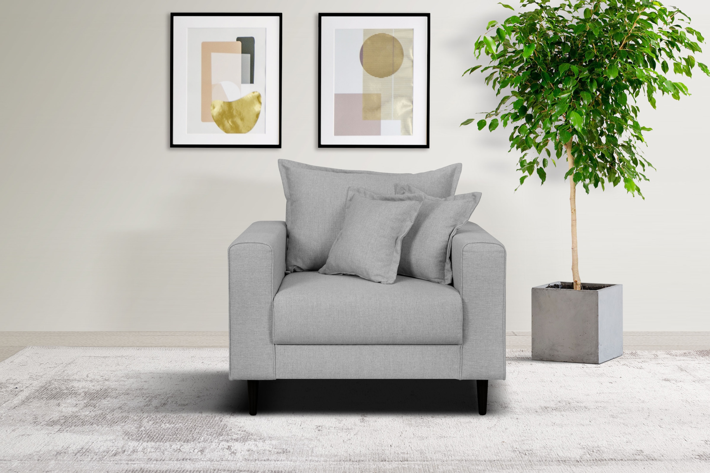 Home affaire Fauteuil »VEYRAS Loungesessel, Masse B/T/H: 95/84/76 cm« mit Wellenunterfederung, incl. Kissen