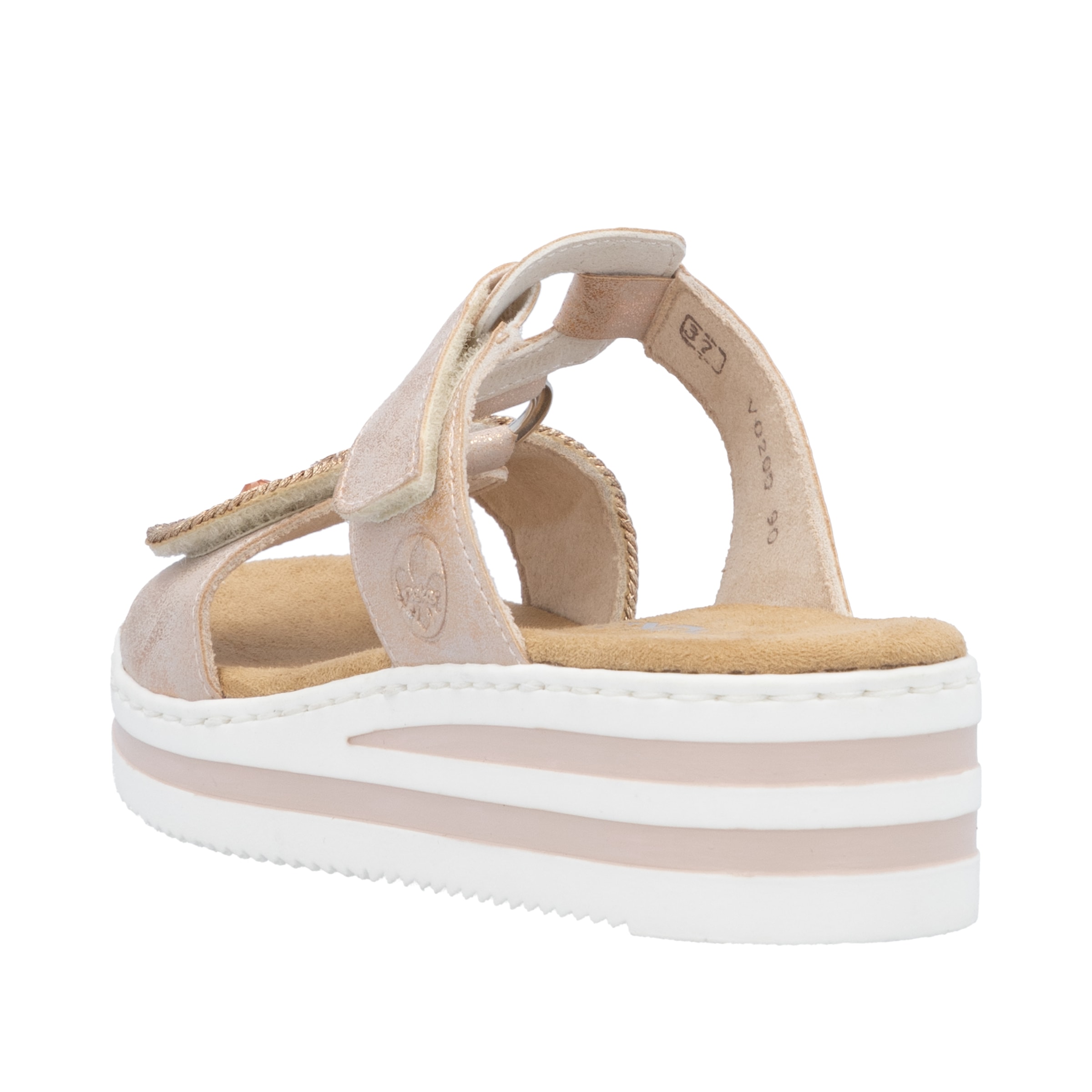 Rieker Pantolette  Sommerschuh, Urlaubsschuh mit Glitzersteine, Metallic-Optik