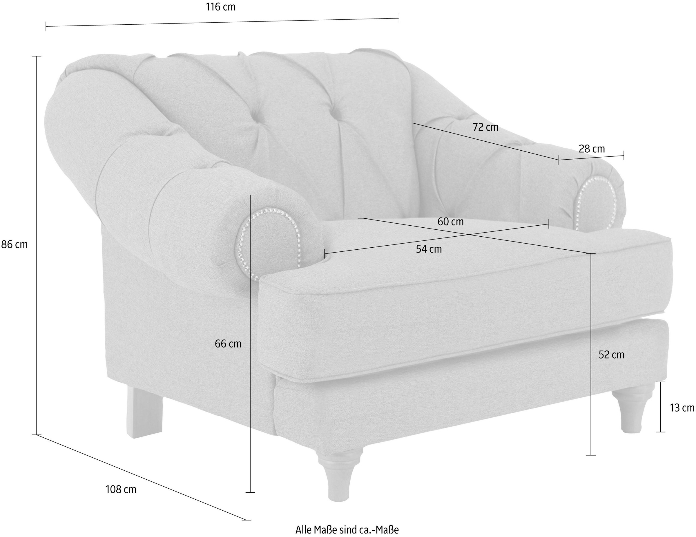 Home affaire Sessel »Alegra« mit Knopfheftung im Rücken, Keder und Nieten in Armlehnen