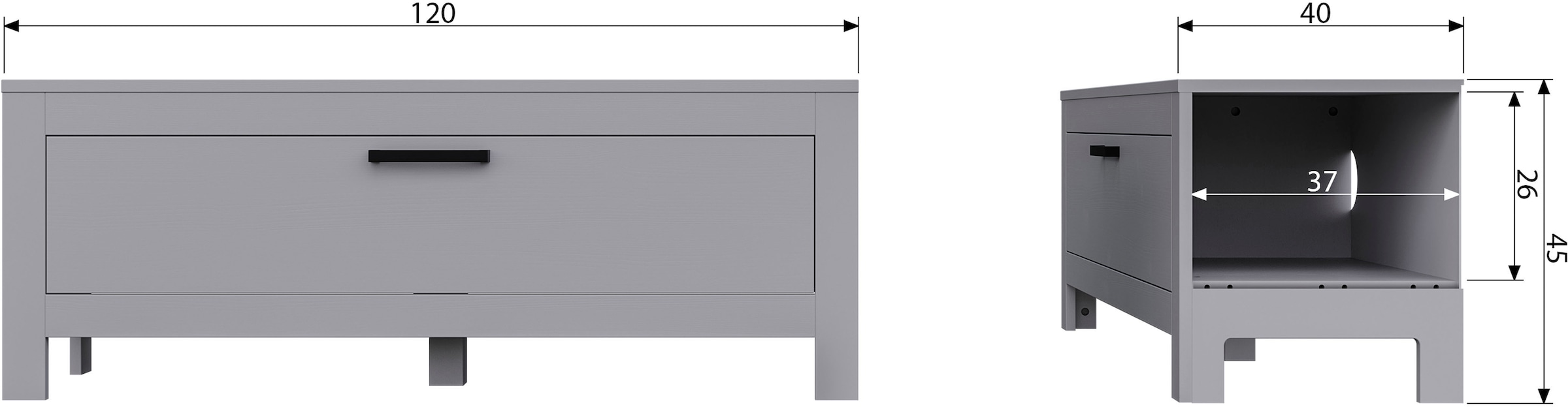 WOOOD Lowboard »Bonk TV-Kommode« aus Kiefernholz, 1 Klappe, H 45 cm x B 120 cm