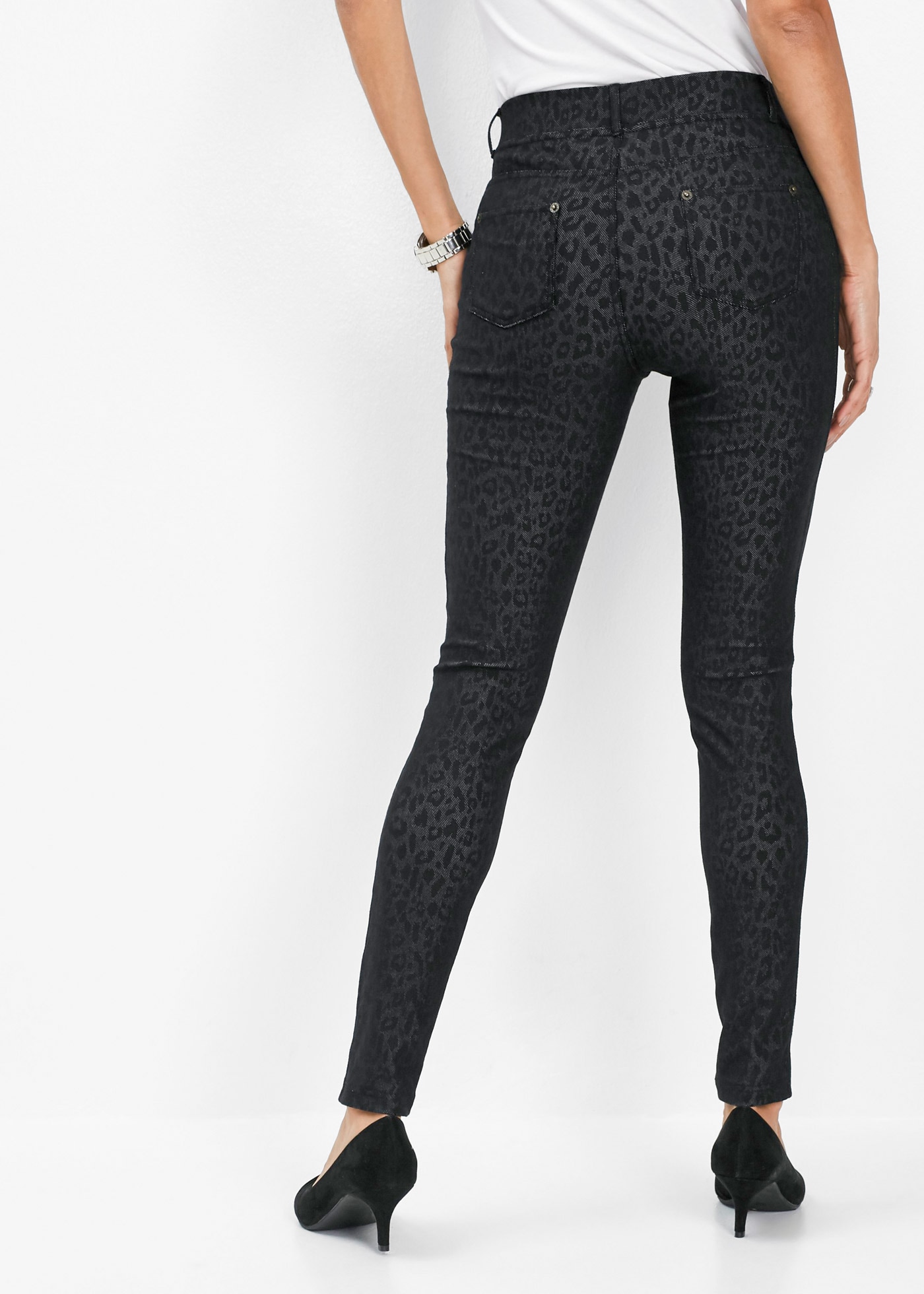 bonprix Jeansjeggings »Jeggings mit Leo-Druck« Skinny Fit, aus Baumwolle, Polyester und Elasthan, mit Leo-Druck