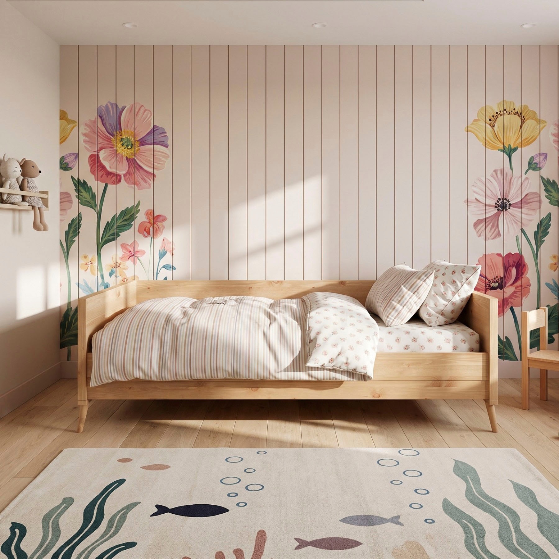GOODproduct Lit pour adolescents »Ellen« en pin massif, en 2 couleurs différentes, avec pieds en bois
