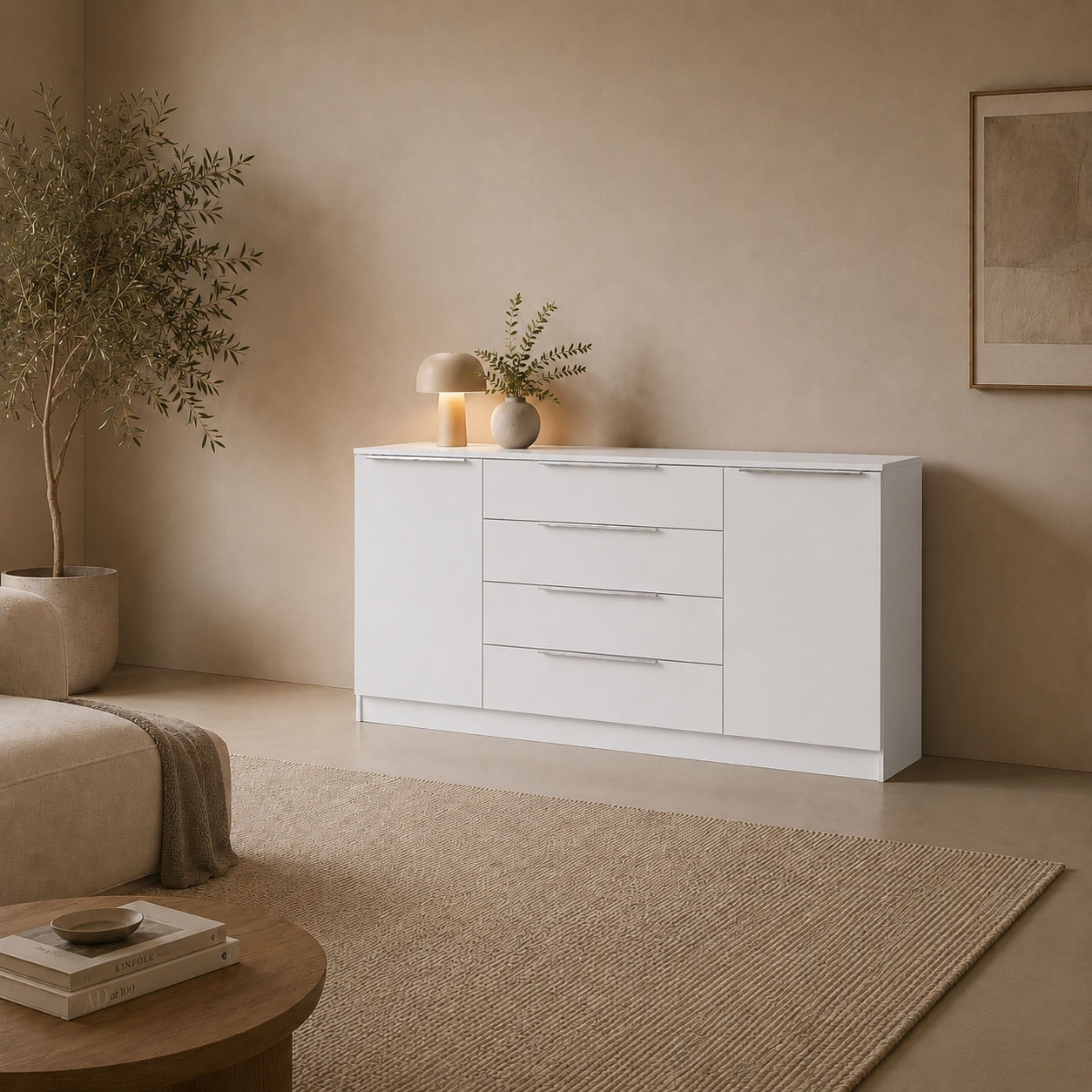 borchardt Möbel Kommode »Oliva, Kommode mit Metallgriffen« Modernes Sideboard mit 2 Türen und 4 Schubkästen, Breite 166 cm