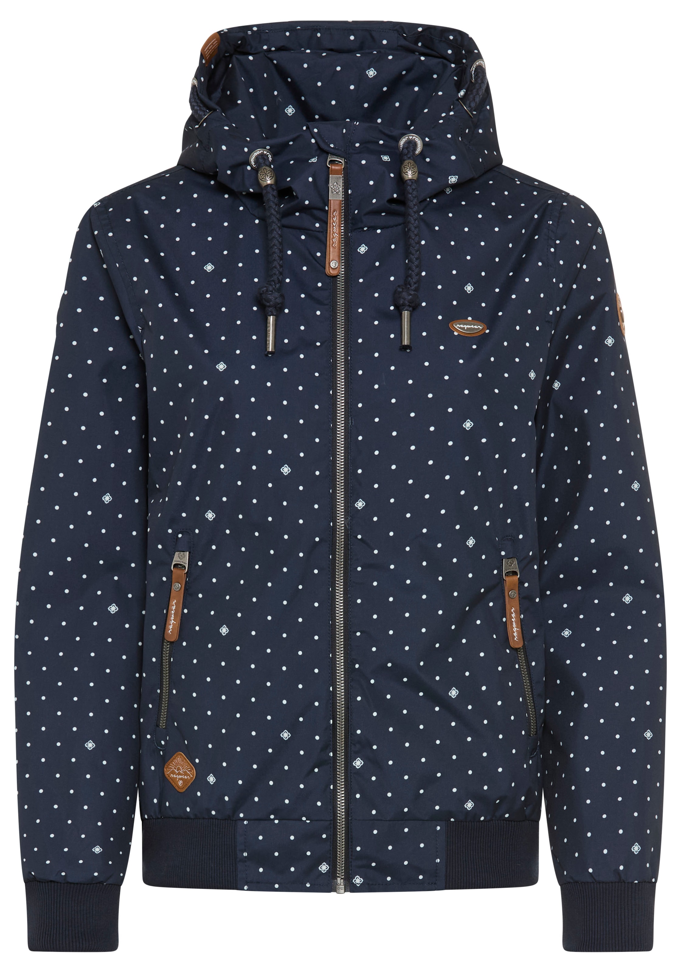 Ragwear Outdoorjacke »NUGGIE DOTS O« mit Kapuze aus Polyester, hüftlange Passform, hochschliessender Kragen