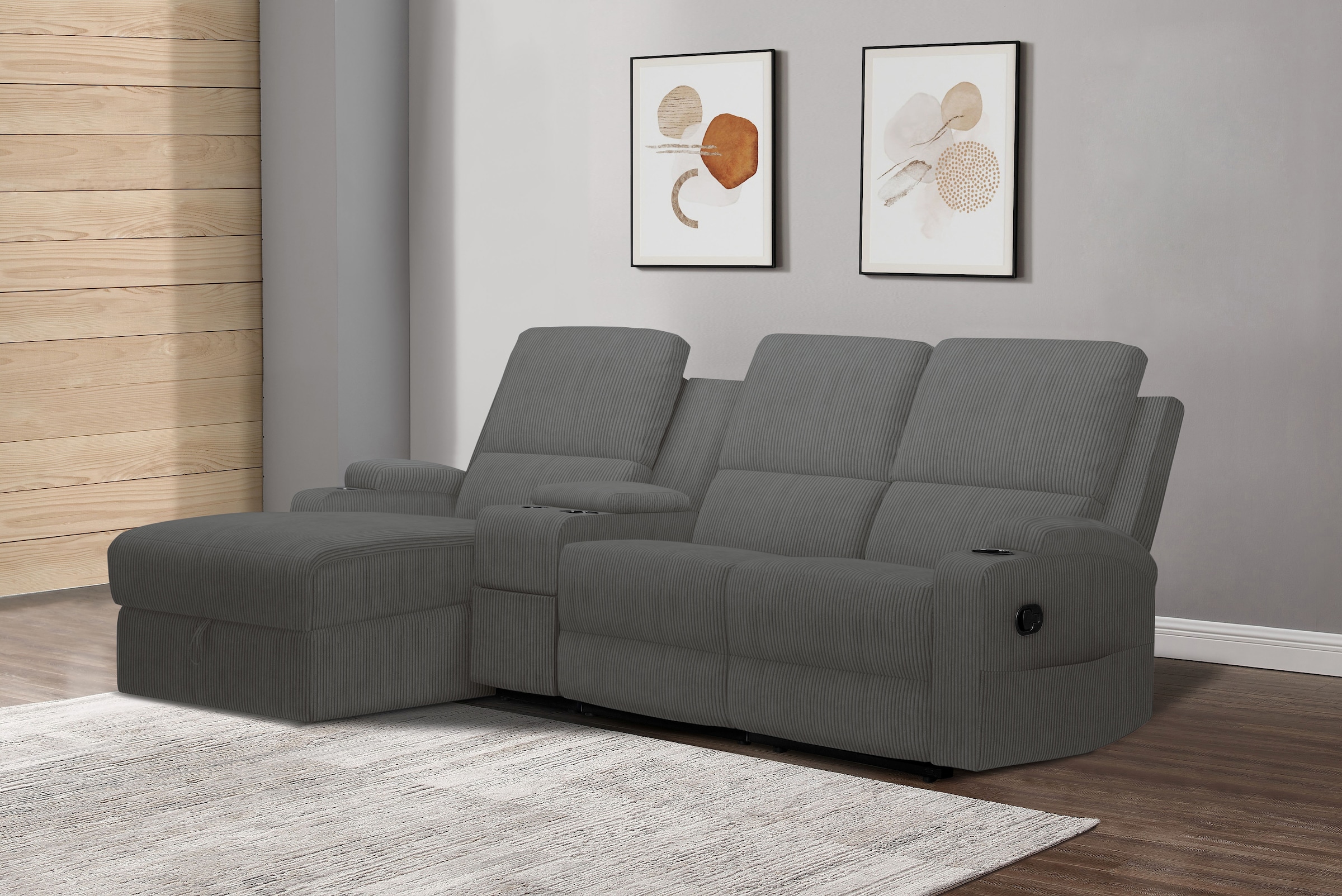 GOODproduct Canapé d'angle »NAPORI Multimediasofa, 3er Kinosessel XXL, L-Form, Cord« Kinosofa mit Relaxfunktion, Getränkehalter, Staufach und Staukasten