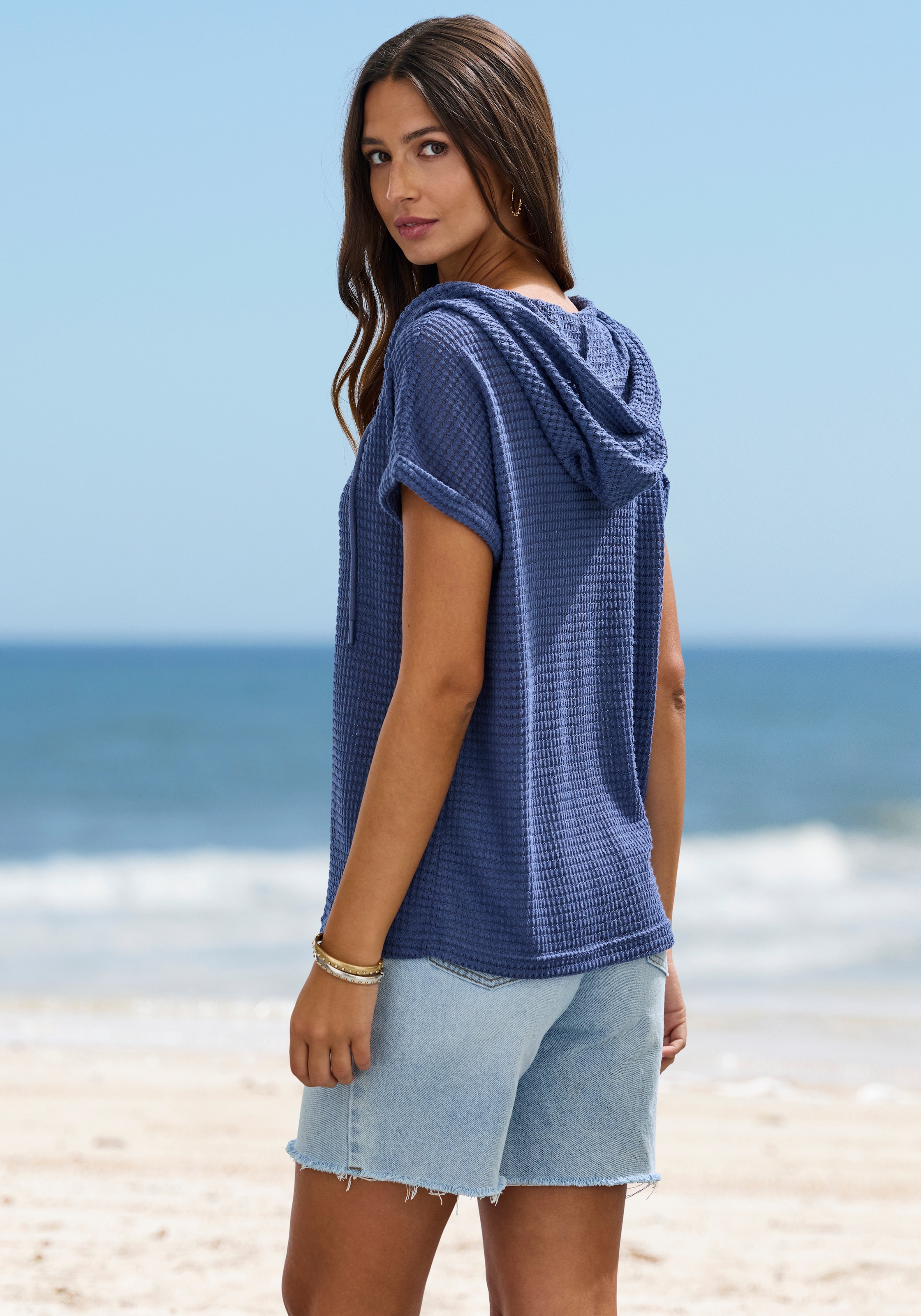 LASCANA Kapuzenshirt »aus sommerlichem Waffelstrick« Sommerhoody mit Knopfleiste