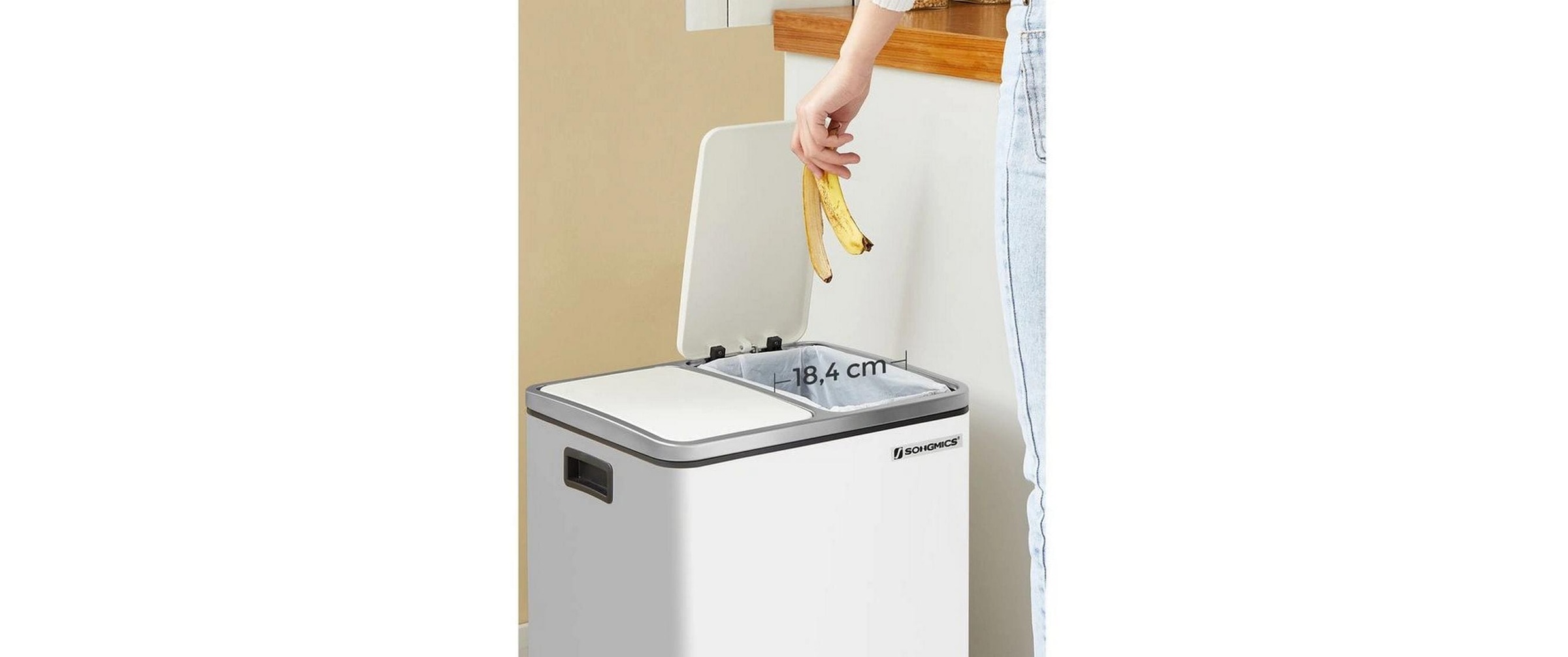 SONGMICS Mülleimer »mit Inneneimern und Griffen 2 x 15 l« Treteimer mit Geruchs- und Weichverschluss