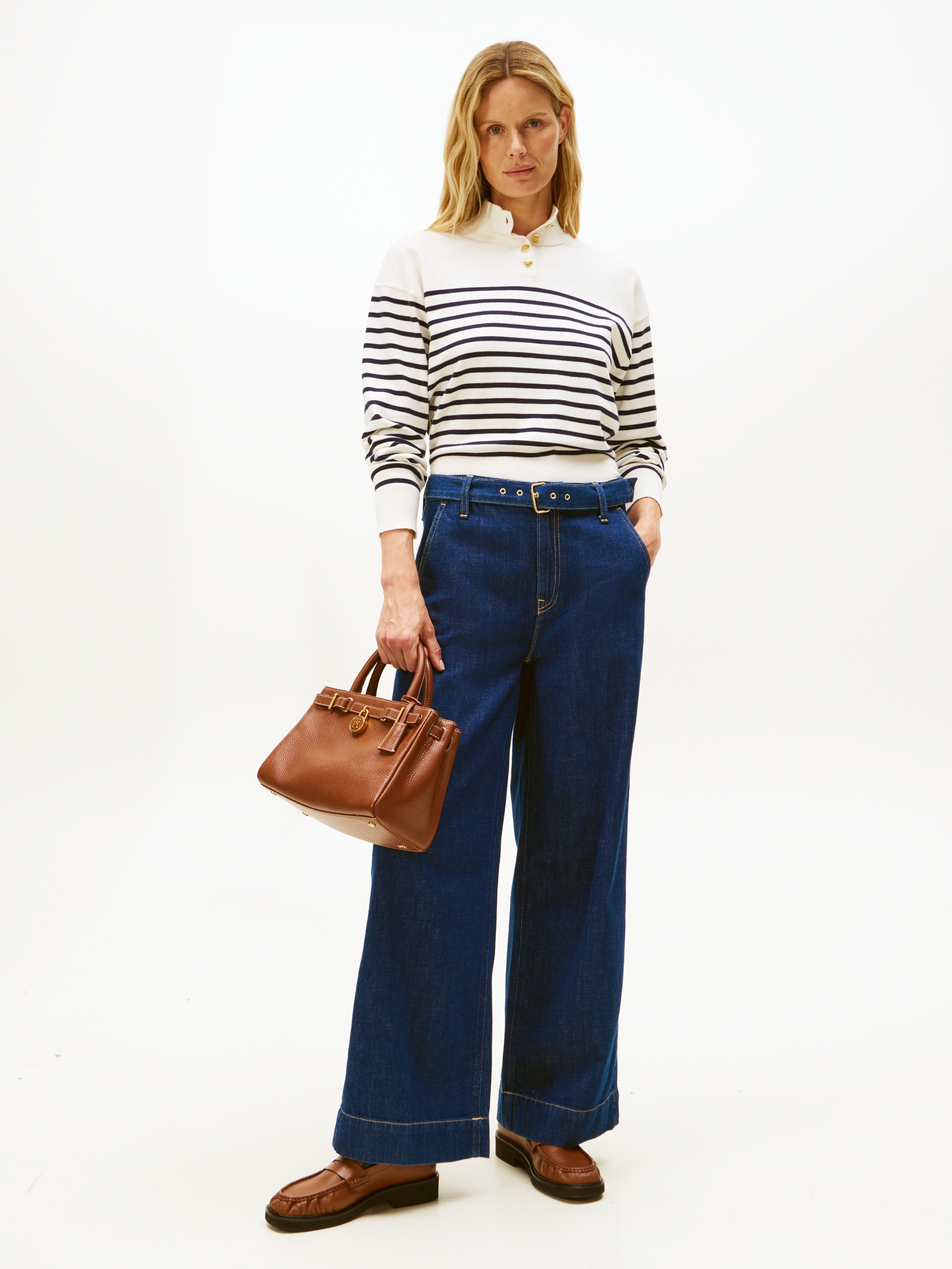 Tommy Hilfiger Pull en tricot »CO JERSEY GOLD BTN MOCK-NK SWT« mit goldfarbenen Knöpfen