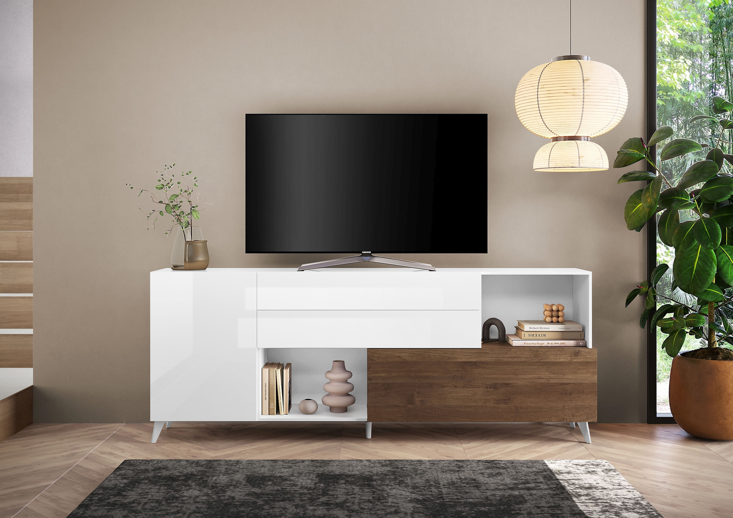 Home affaire Sideboard »Monaco in Breite 241 cm, Anrichte mit Tür, Klappe und 2 Schubkästen« Stauraumschrank – sanftes Schliessen, edles Design, viel Platz