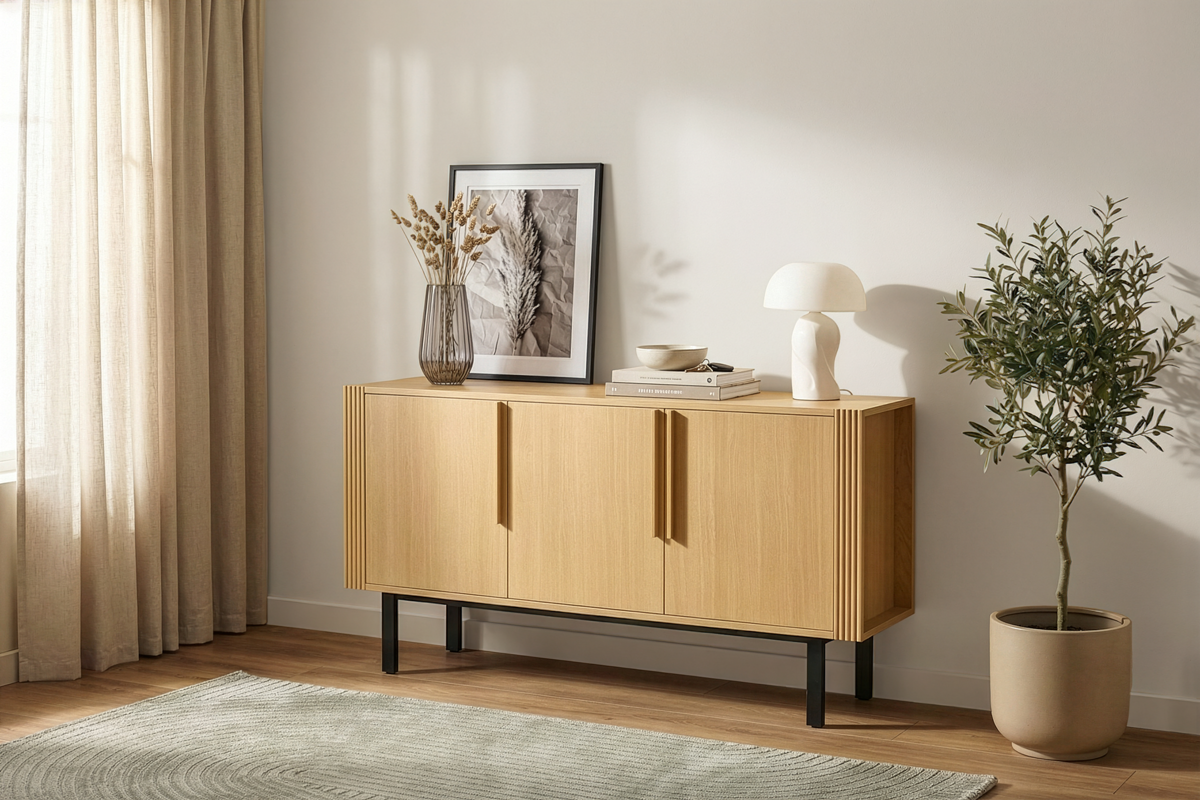 GOODproduct Sideboard »Stiven« Eukalyptus und Esche, kombiniert mit Melamin, MDF und ABS-Kunststoff