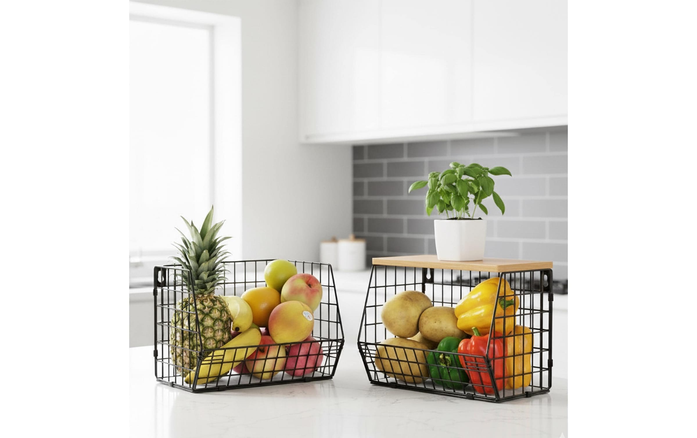 relaxdays Étagère multi-usages »Organizer Obstkorb 21 x 30 cm« Platzsparender Gitterkorb mit Regalbrett zur Wandmontage