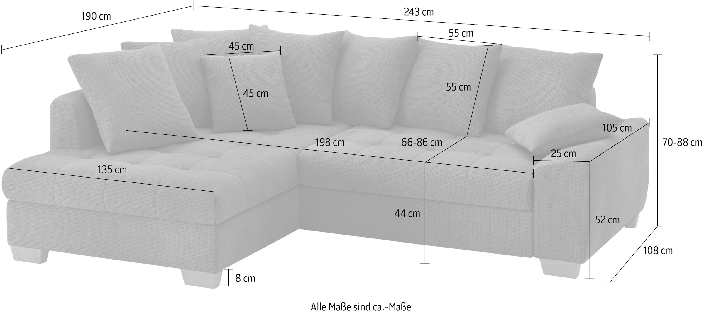 Mr. Couch Ecksofa »Nikita II, L-Form, bis 140kg pro Sitzplatz belastbar« mit Kaltschaumpolsterung, wahlweise mit Bett und Bettkasten
