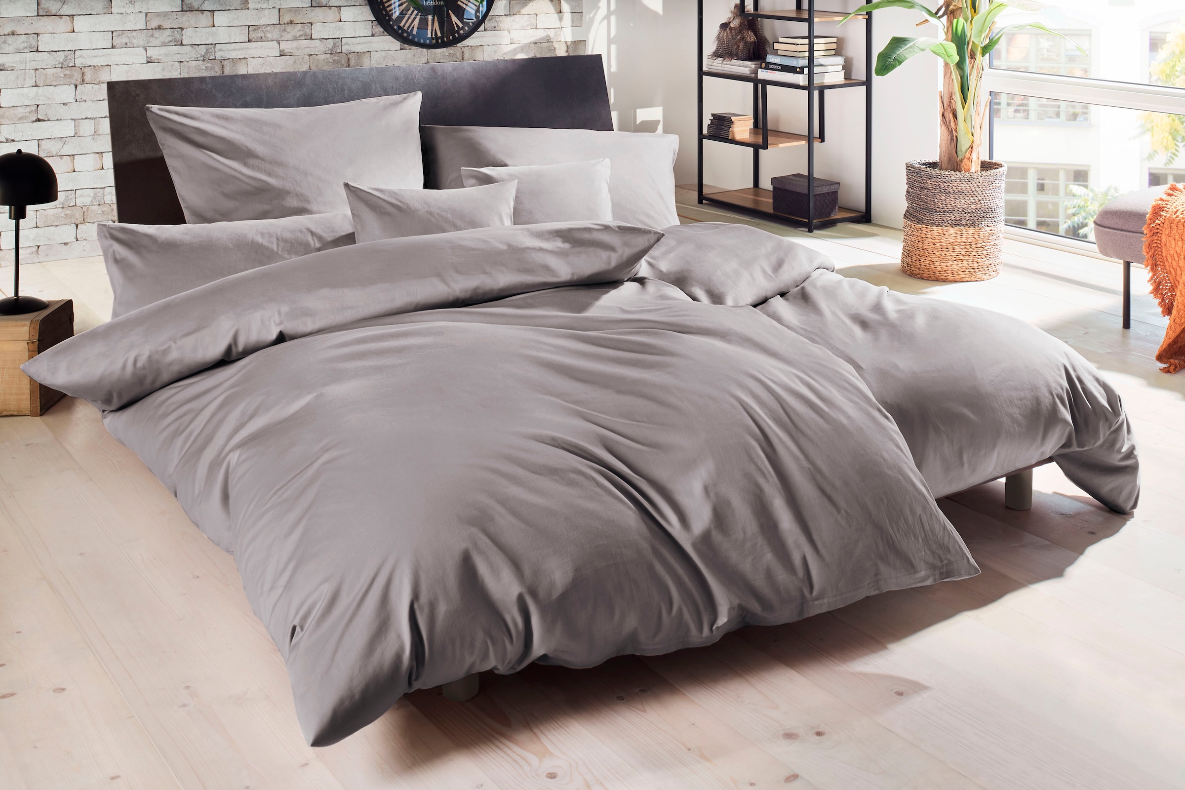 Primera Linge de lit »Uni Luxus-Satin in Gr. 135x200, 155x220 oder 200x200 cm« 2 cuis linge de lit en coton, linge uni avec fermeture éclair