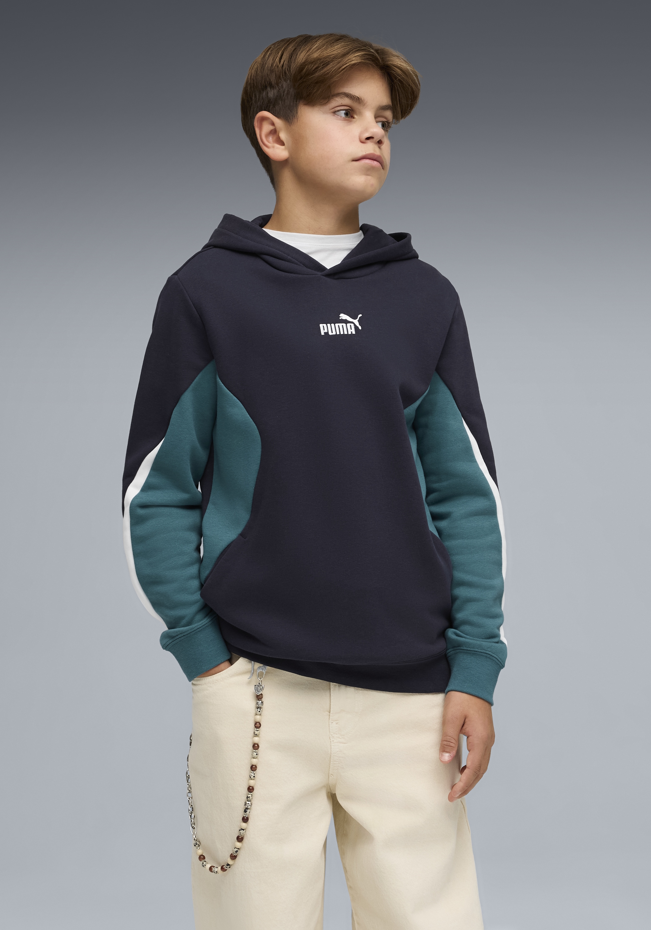 PUMA Kapuzensweatshirt »ESS BLOCK HOODIE TR B«, Regular Fit, für Jugendliche, aus Baumwollmischung, mit Kapuze

