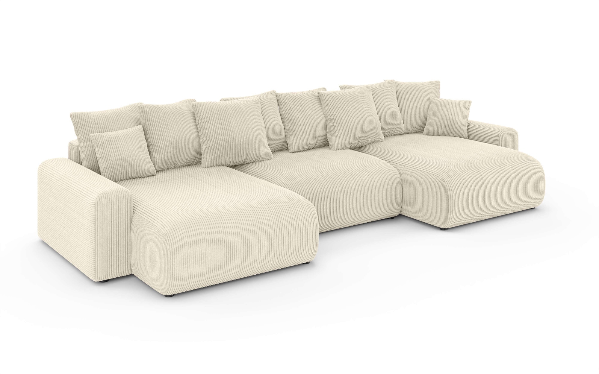 Home affaire Wohnlandschaft »LAKESIDE mit Bettfunktion und Bettkasten, Masse B/T/H: 332,5/142/84 cm« U‑Form mit vielen Kissen und Wellenunterfederung