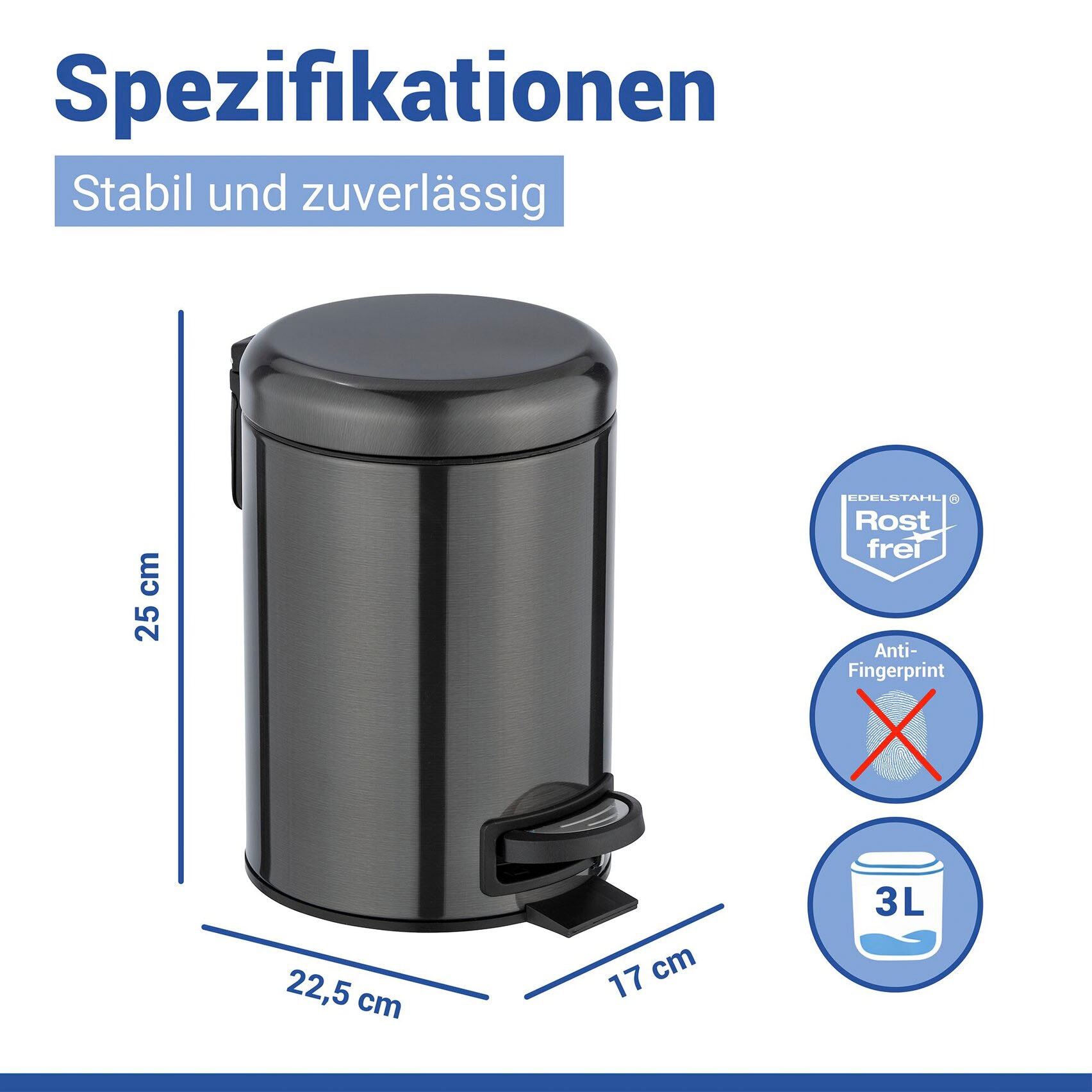 WENKO Seau à cosmétique »Leman« 3 litres, LxPxH : 17x25x22,5 cm