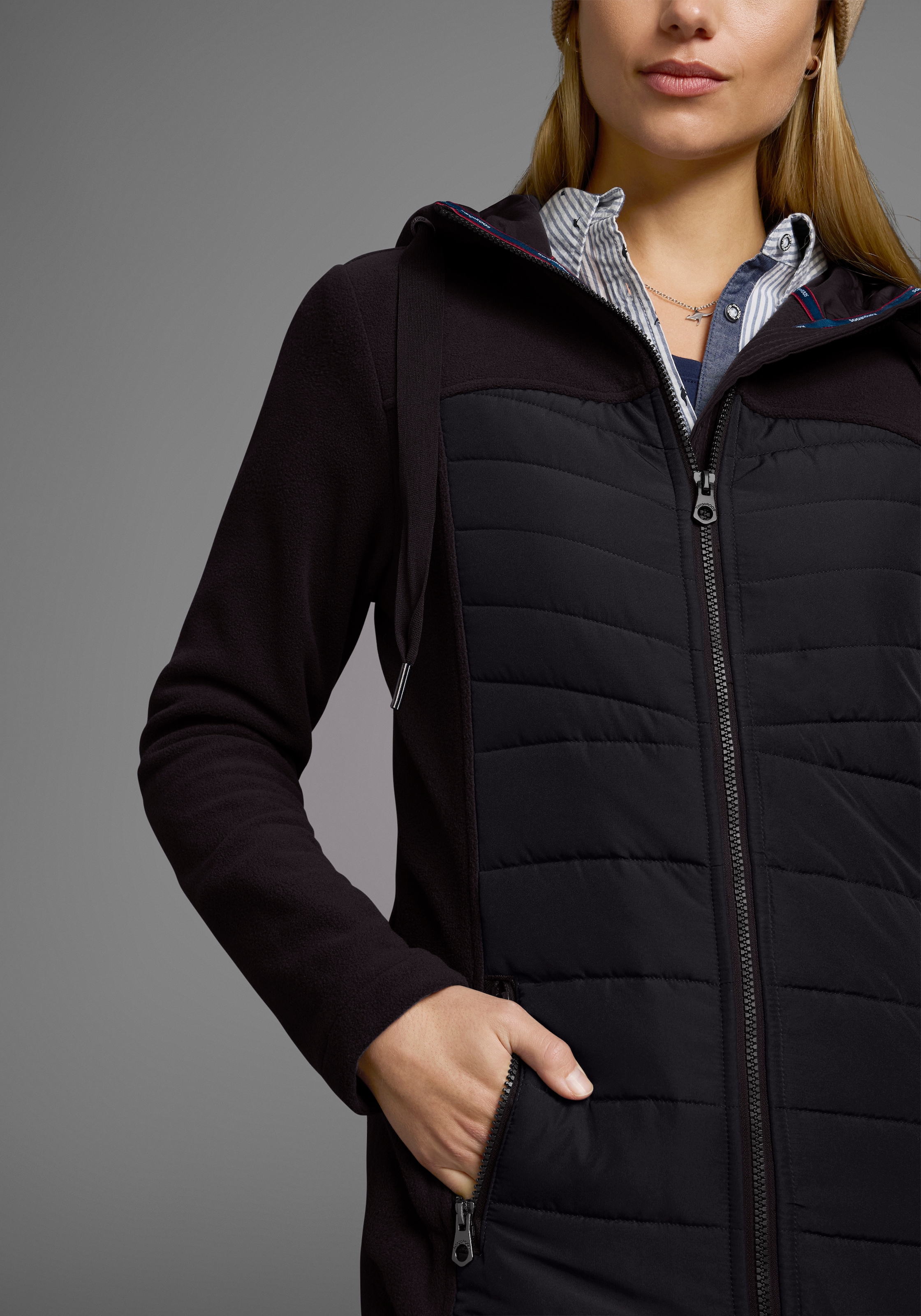 KangaROOS Veste longue mit Kapuze Hybridjacke - Fleecejacke mit wattierten Bereichen