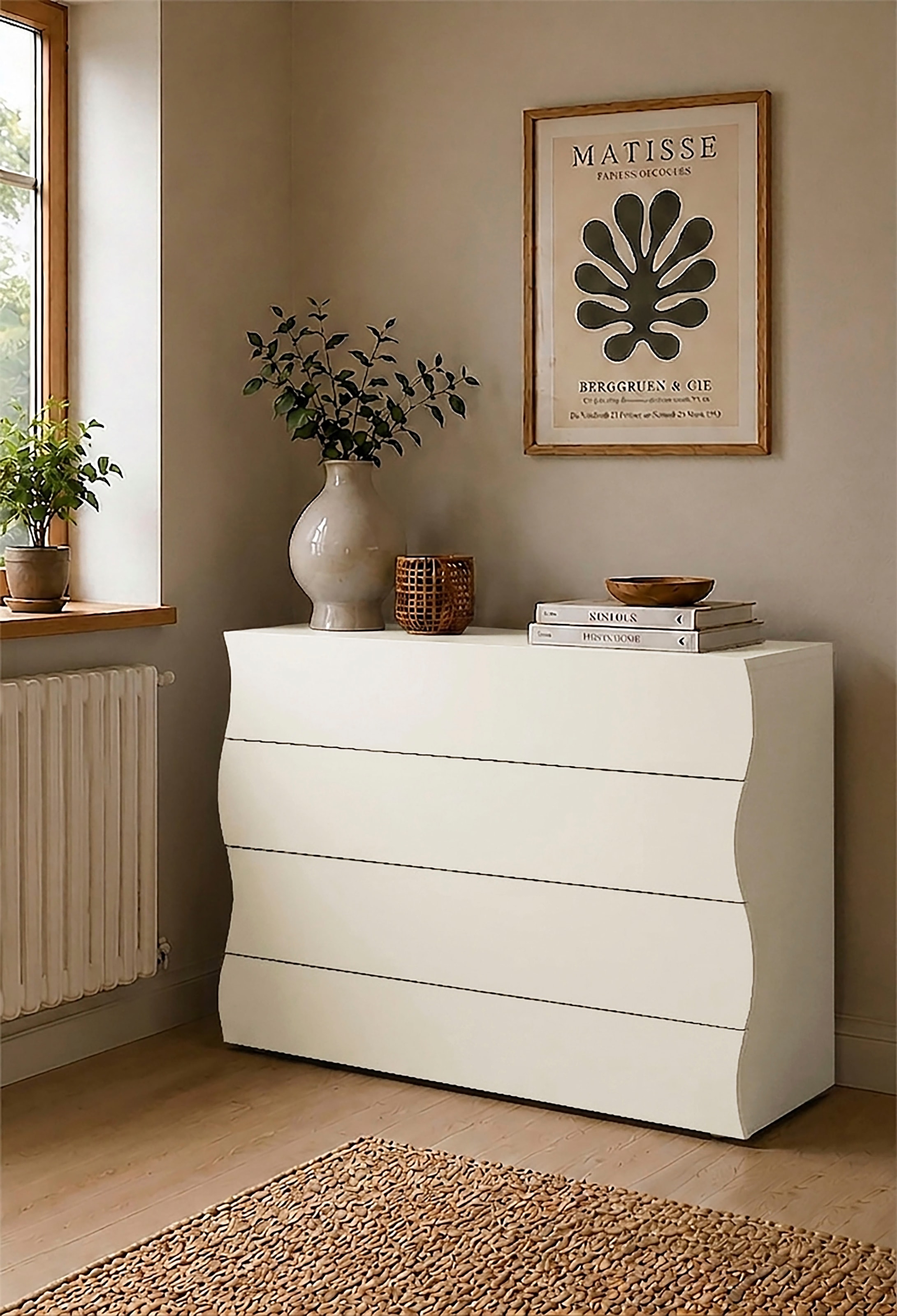 Home affaire Commode »Onda Schubladenschrank, Kommodenschrank, Made in Italy« Onda, 89 cm de large, cachemire mat, avec 4 tiroirs, fabriqué en Italie