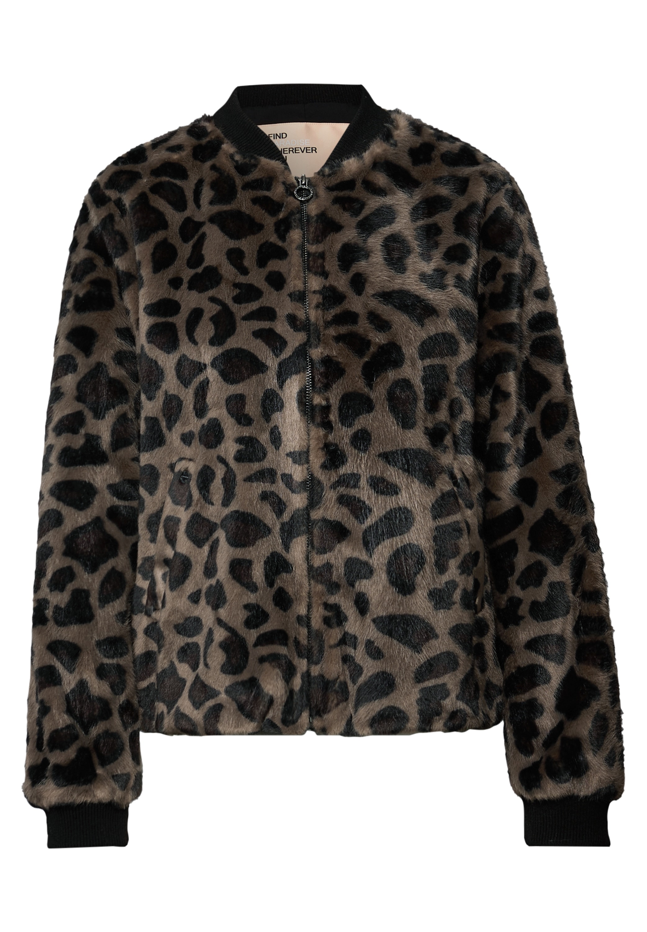 STREET ONE Blouson ohne Kapuze mit Leo-Print, Fake Fur mit Tunnelzug am Saum