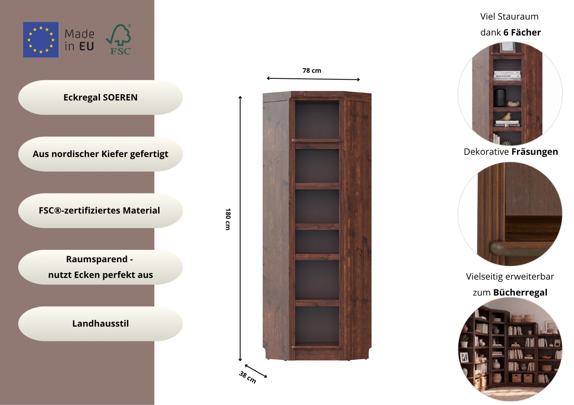 GOODproduct Eckregal »Soeren Regal Höhe 220 cm, massive Kiefer, FSC®-zertifiziert« passend für Regale Soeren mit einer Tiefe von 29 cm
