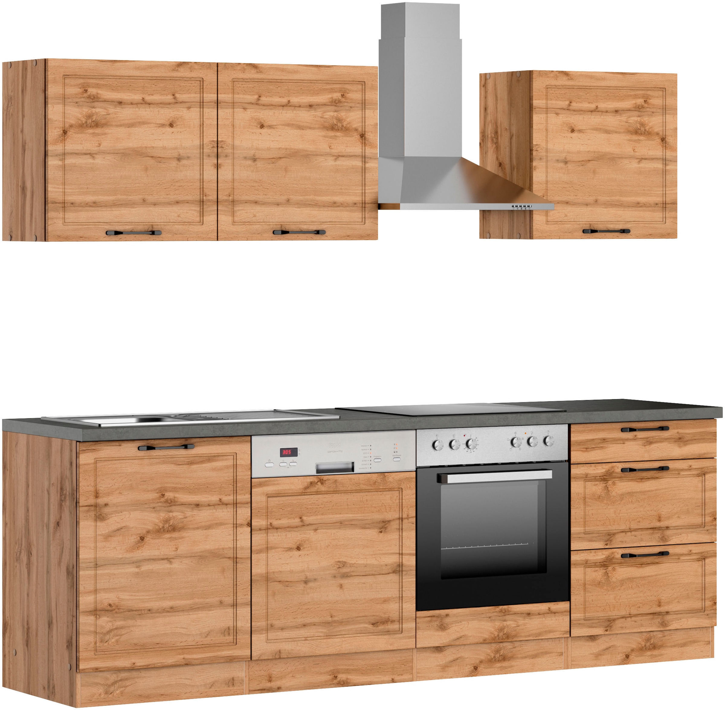 KOCHSTATION Kitchenette »KS-Lani, mit MDF-Fronten« largeur 240 cm, avec appareils électriques en option, pieds de compensation de hauteur 0-4 cm