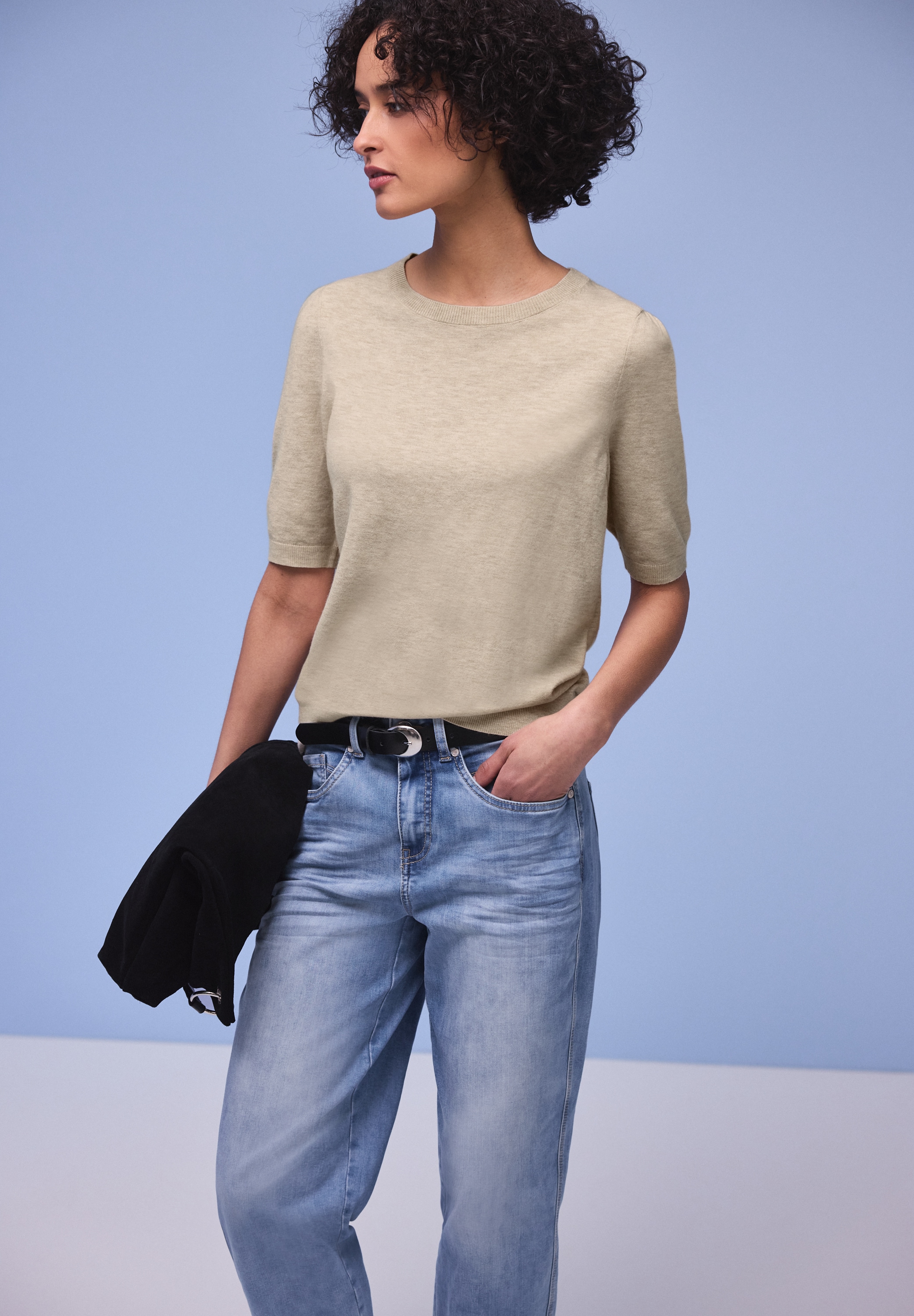 STREET ONE Strickpullover Halbarm mit modischen Pull-Ärmeln