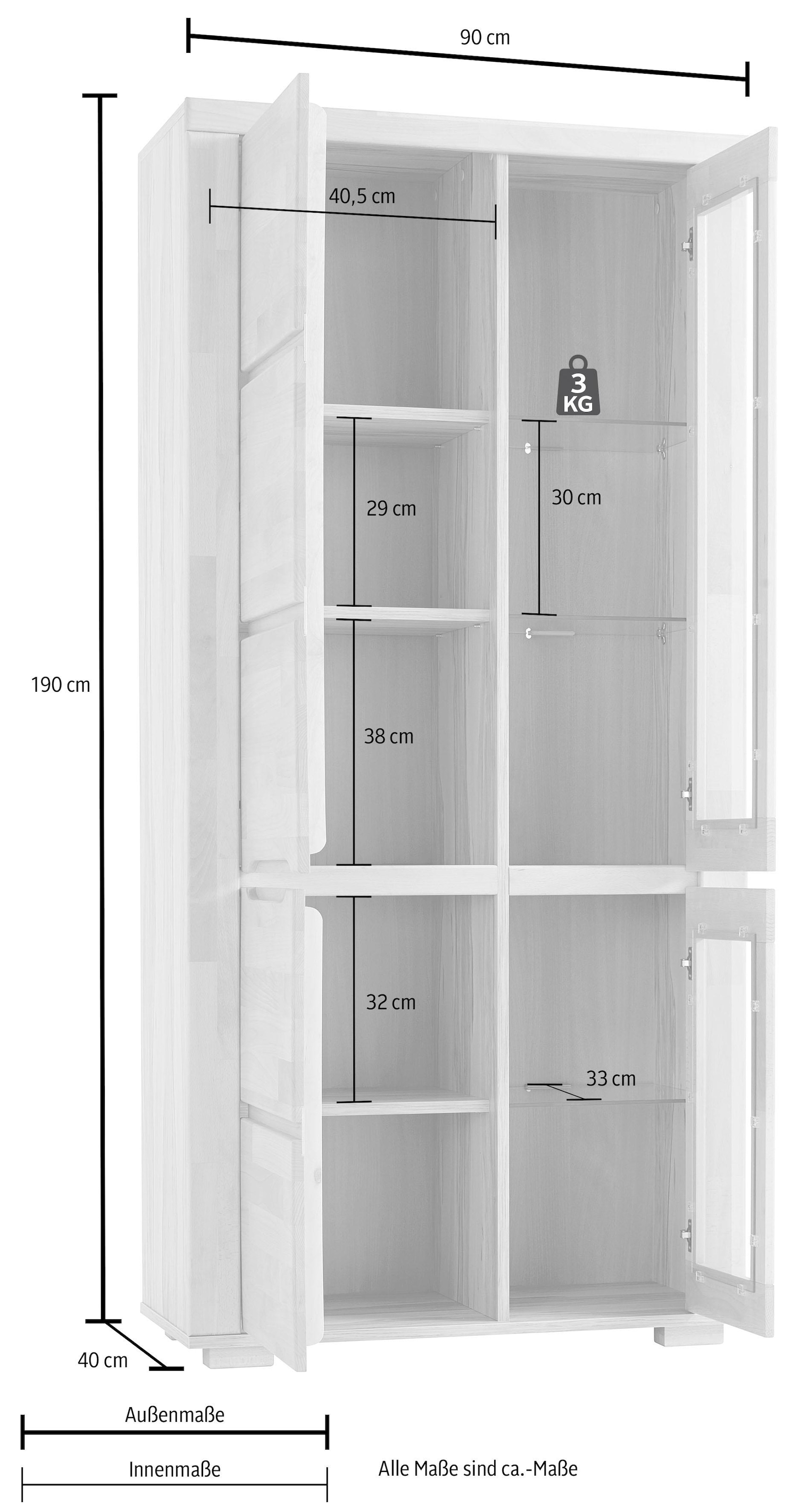 GOODproduct Vitrine »DENIS70, Wohnzimmer, viel Stauraum, verstellbaren Einlegeböden, geölt« B/T/H:90/40/190cm, Front Kernbuche massivholz,10 Fächer, Grifflos