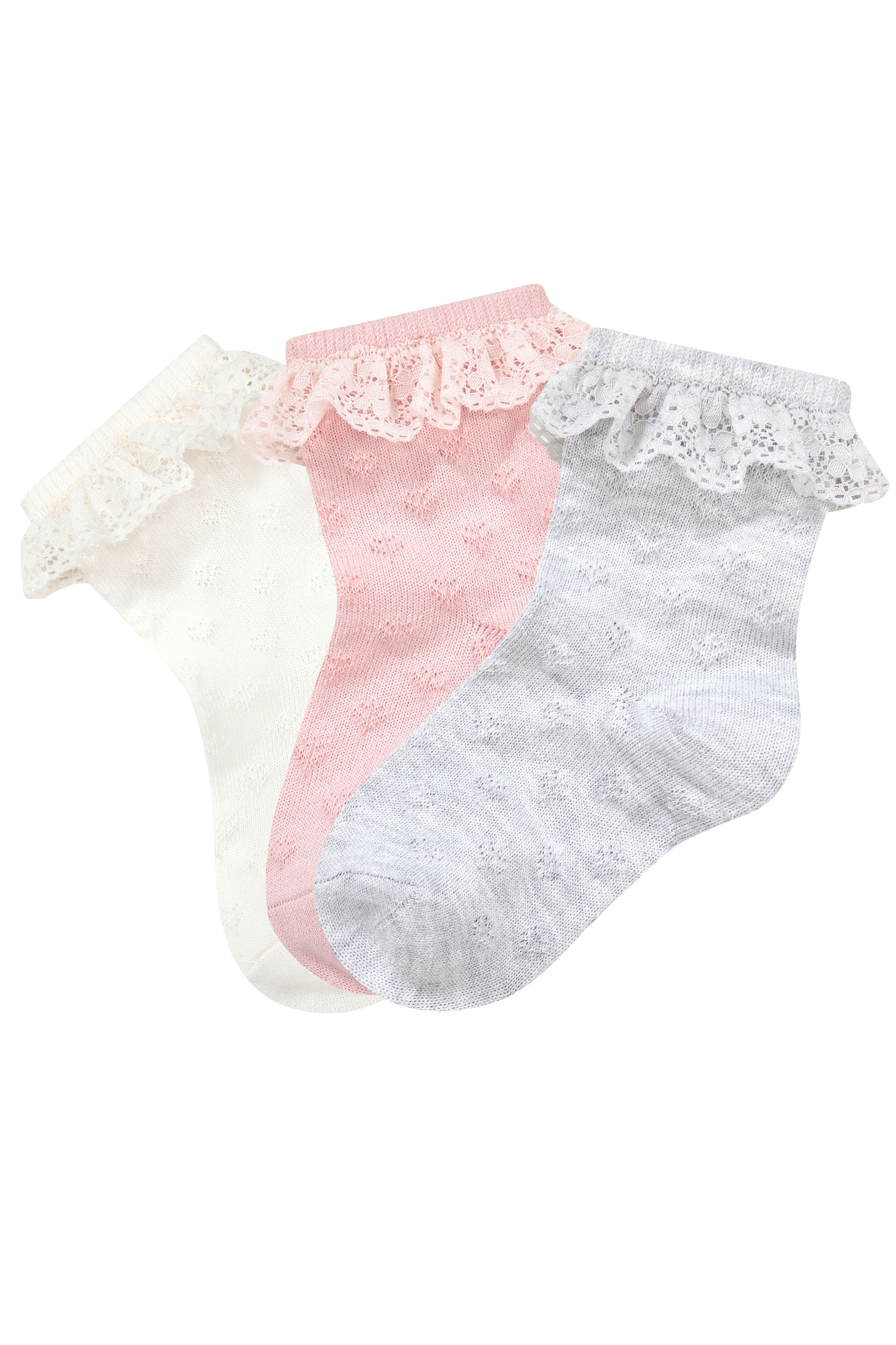 H.I.S Socken »Babysocken Ajour« Packung, 3 Paar tlg. mit feinem Ajour Strickmuster und kleiner Rüsche