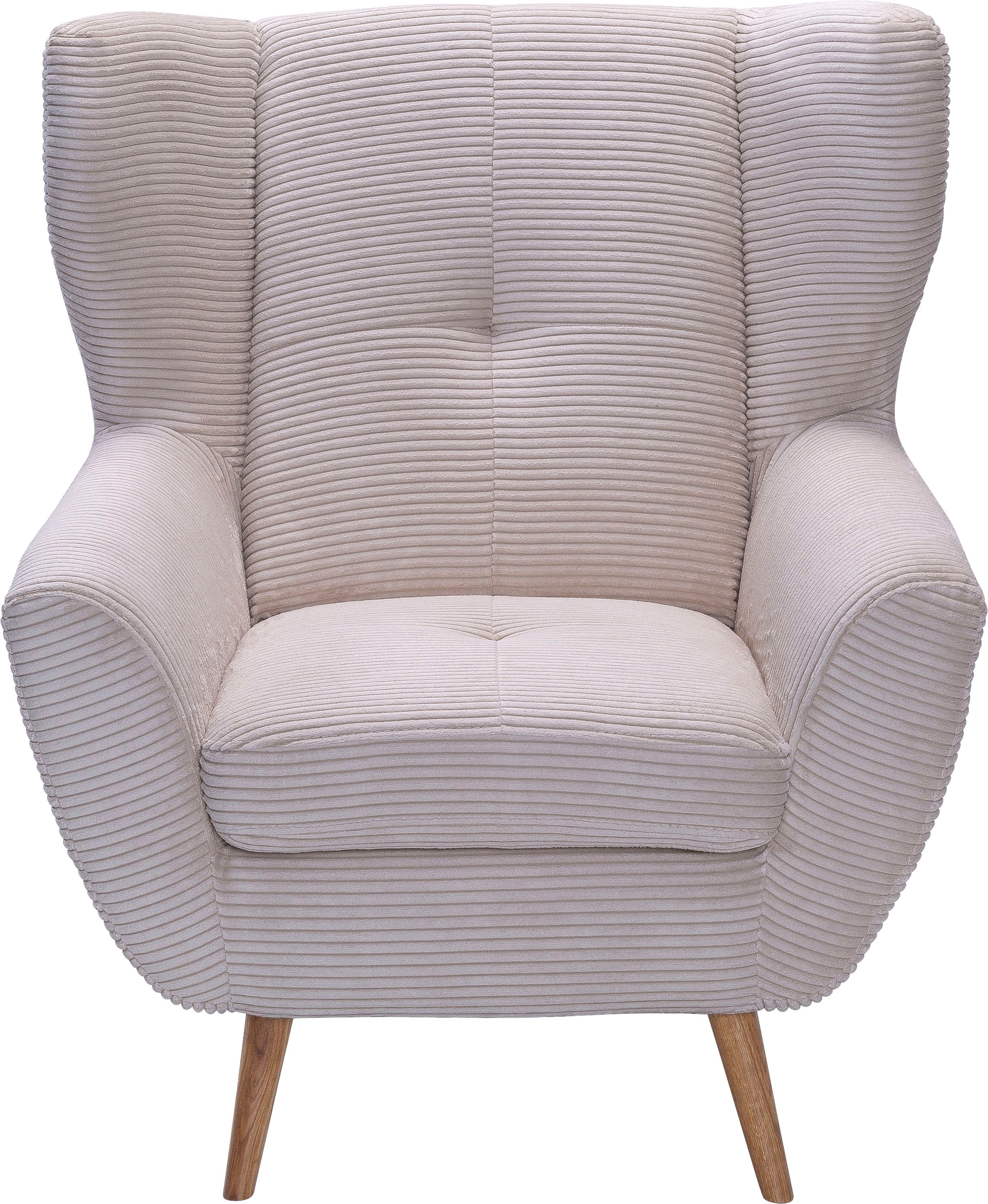 exxpo - sofa fashion Sessel »ALVESTA, Ohrensessel, Loungesessel mit hohem Sitzkomfort« gemütliche Rückenlehne, mit Knopfheftung und hohen Holzfüssen, in Cord