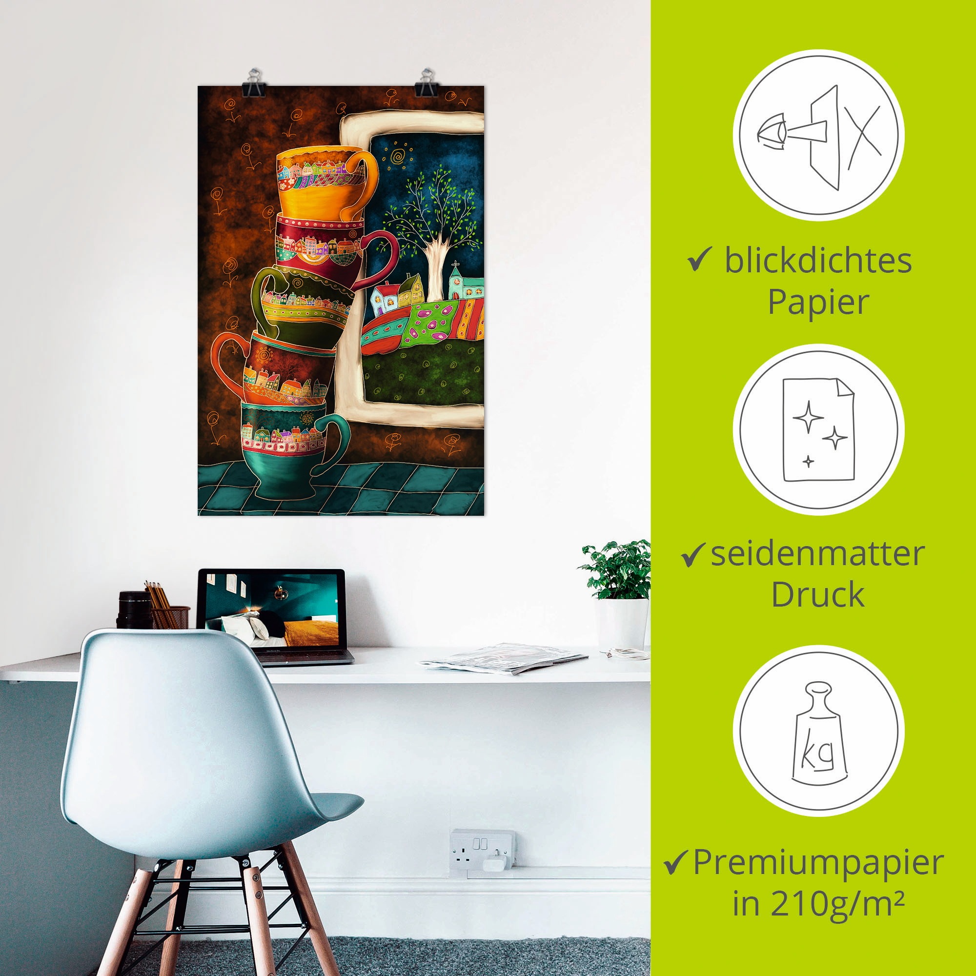 Artland Wandbild »Fröhliche Kaffeetassen« Getränke 1 Stk. tlg. als Alubild, Outdoorbild, Leinwandbild, Poster, Wandaufkleber