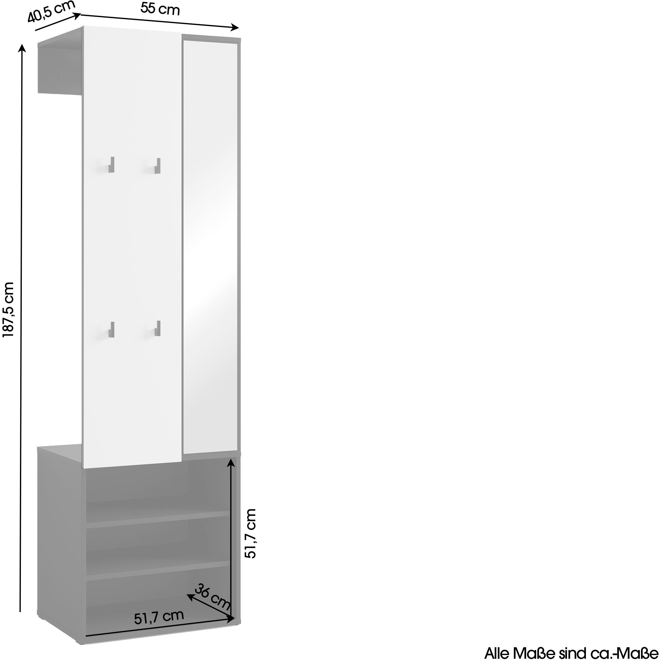 byLIVING Vestiaire compact »Dielen - Set Andorra« 1 cuis tlg. maximale Ordnung auf wenig Fläche mit Spiegel, Kleiderstange und Haken