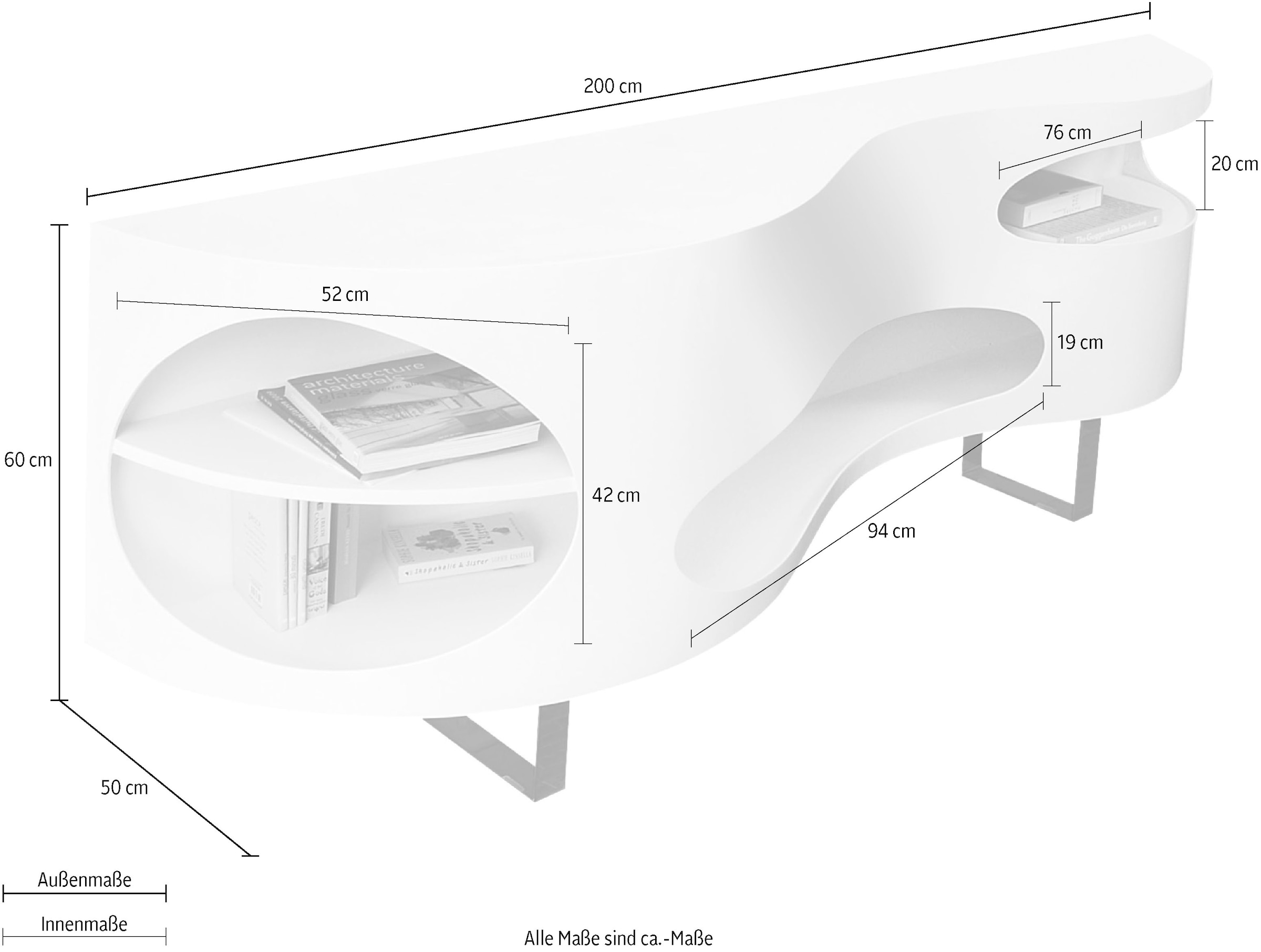SalesFever Sideboard »Slough - Stilvolle Kommode« Kommode in extravaganter Form, Breite 200 cm