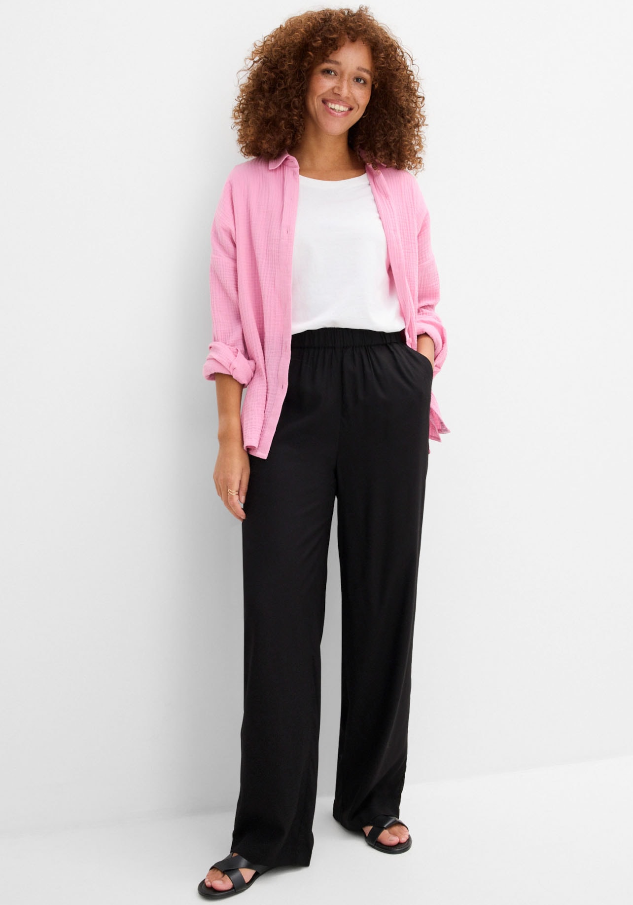 bonprix Pantalon à enfiler  en viscose, matière légère, jambes larges, coupe ample