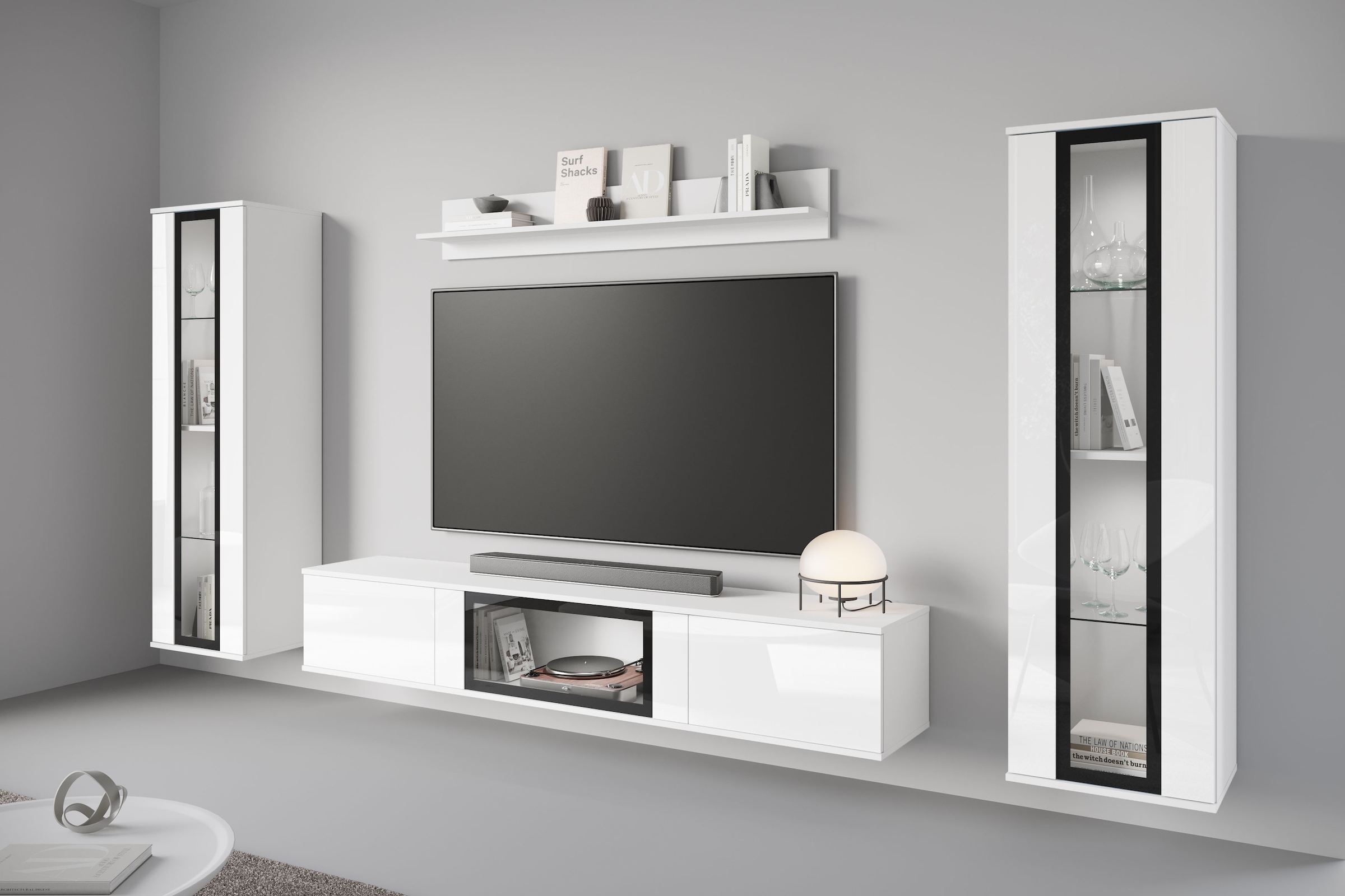 Home affaire Meuble mural »Caro, stehend und hängend montierbar« Ensemble complet, Vitrine avec charnière porte interchangeable gauche/droite, 4 cuis tlg.