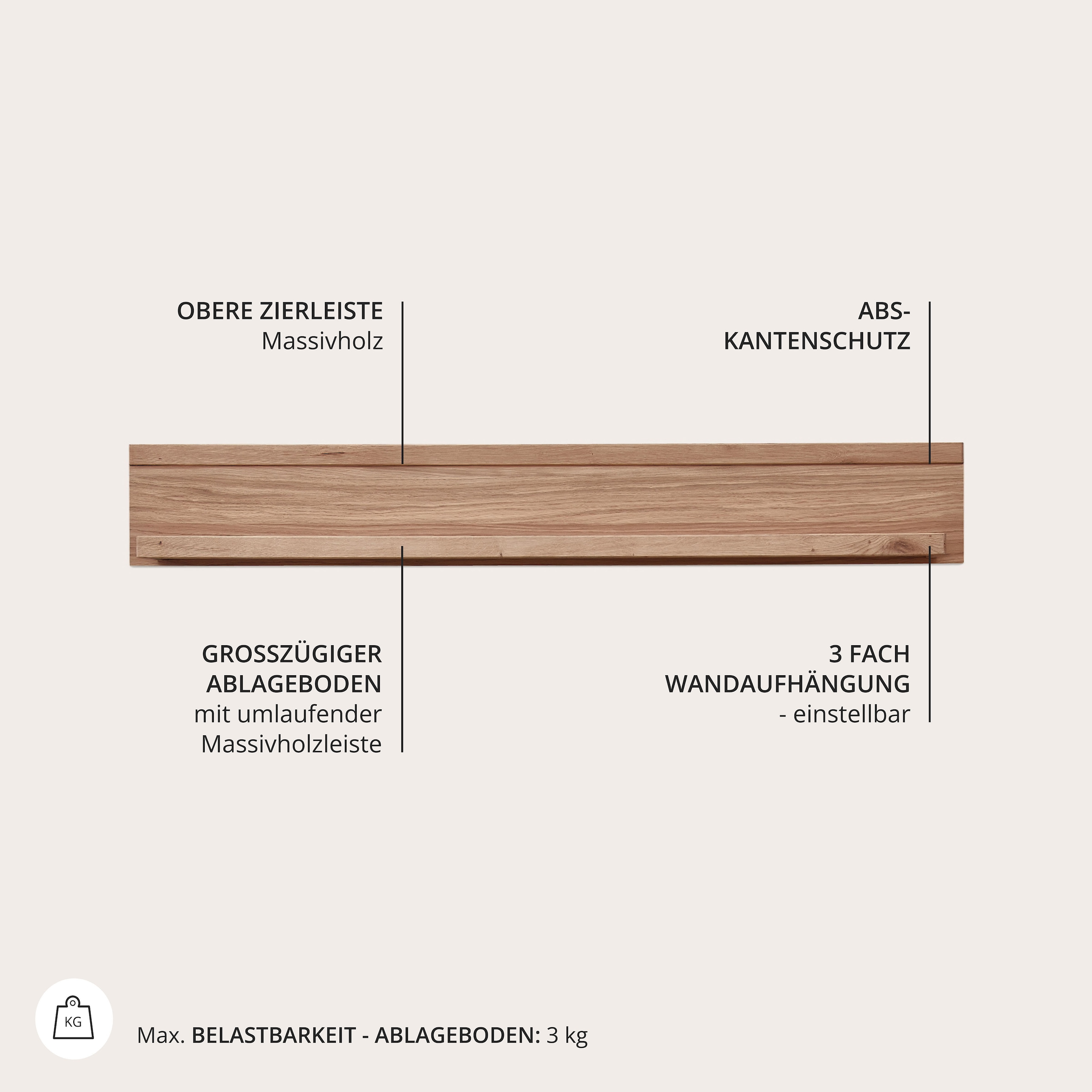 Wohnconcept Meuble mural »Donna Wohnwand, 290x207x50 (BxHxT) Echtkork Absetzung« 3 cuis tlg.