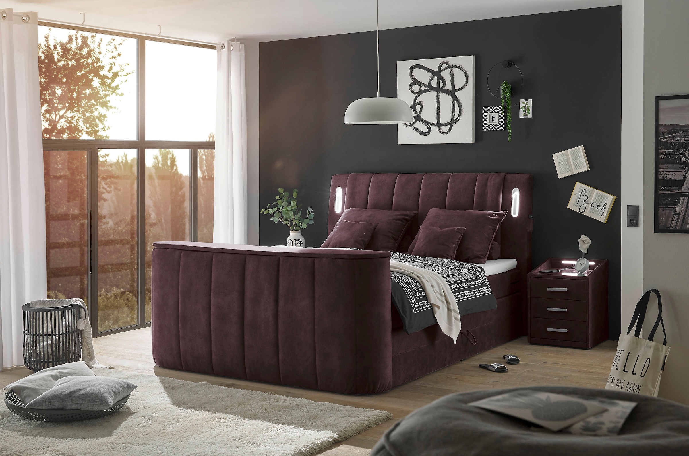 ED EXCITING DESIGN Lit boxspring »Dallas« 7 cuis tlg. inkl. Topper, LED-Beleuchtung, TV Halterung und zwei Bettkästen
