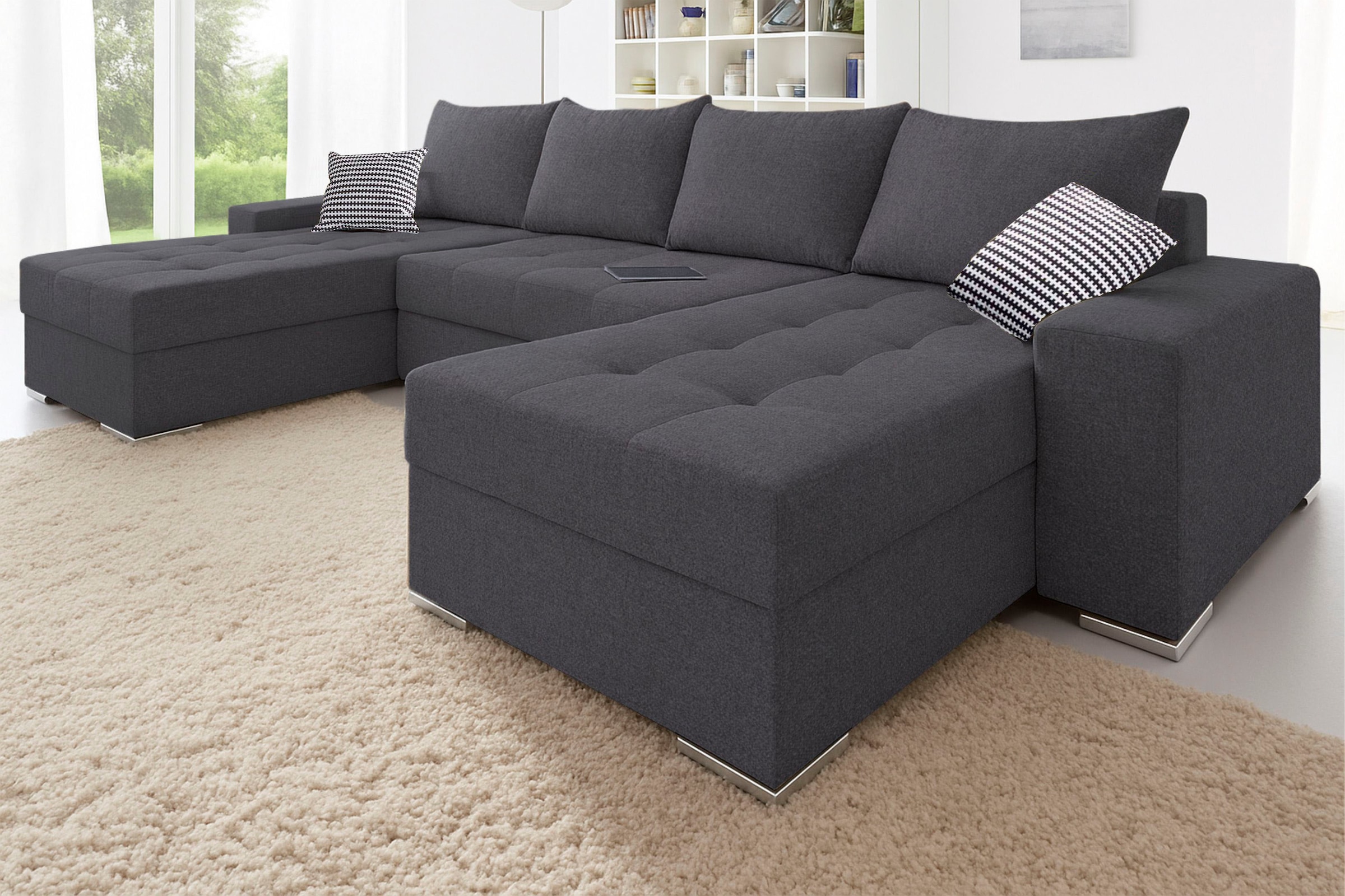 COLLECTION AB Wohnlandschaft »Josy XL U-Form, Breite: 313 cm« mit Bettfunktion, Bettkasten & 2 Zierkissen, Federkern
