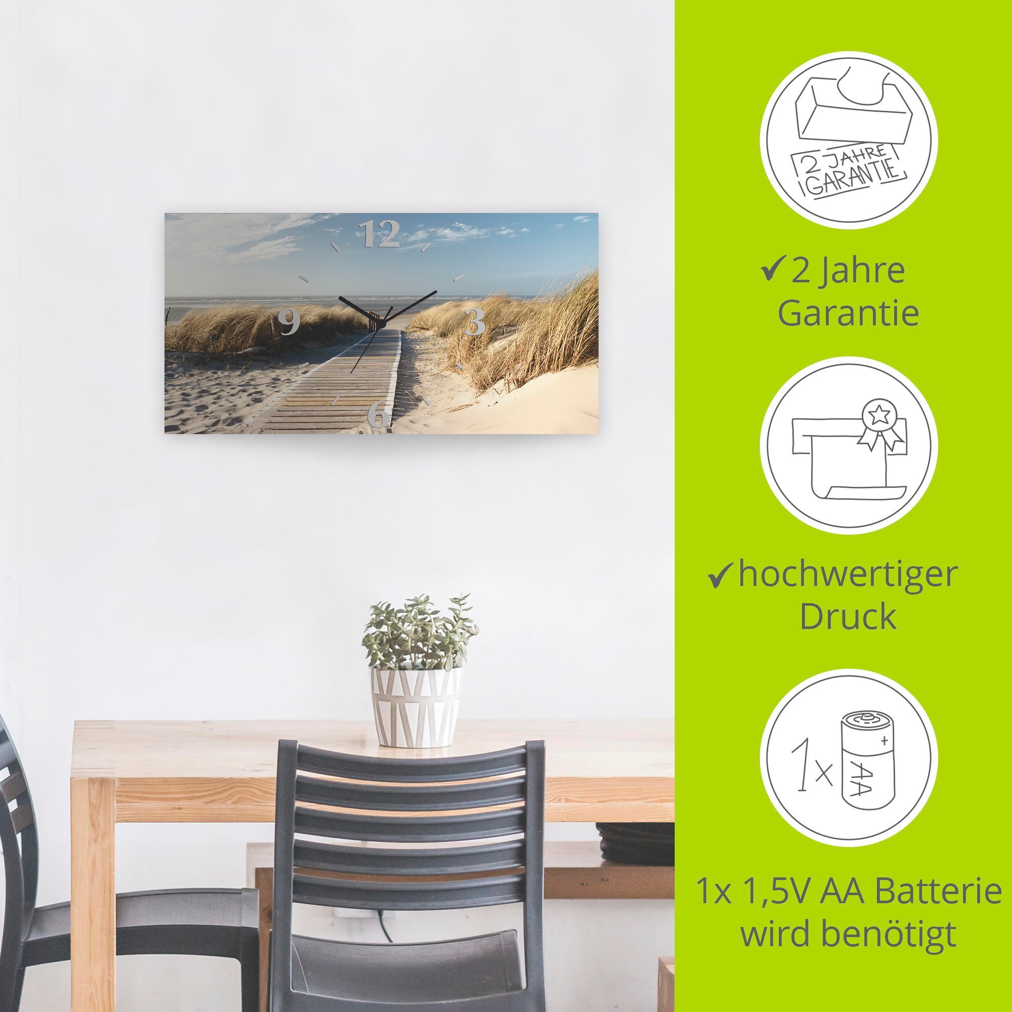 Artland Horloge murale »Nordseestrand auf Langeoog - Steg« wahlweise mit Quarz- oder Funkuhrwerk, lautlos ohne Tickgeräusche