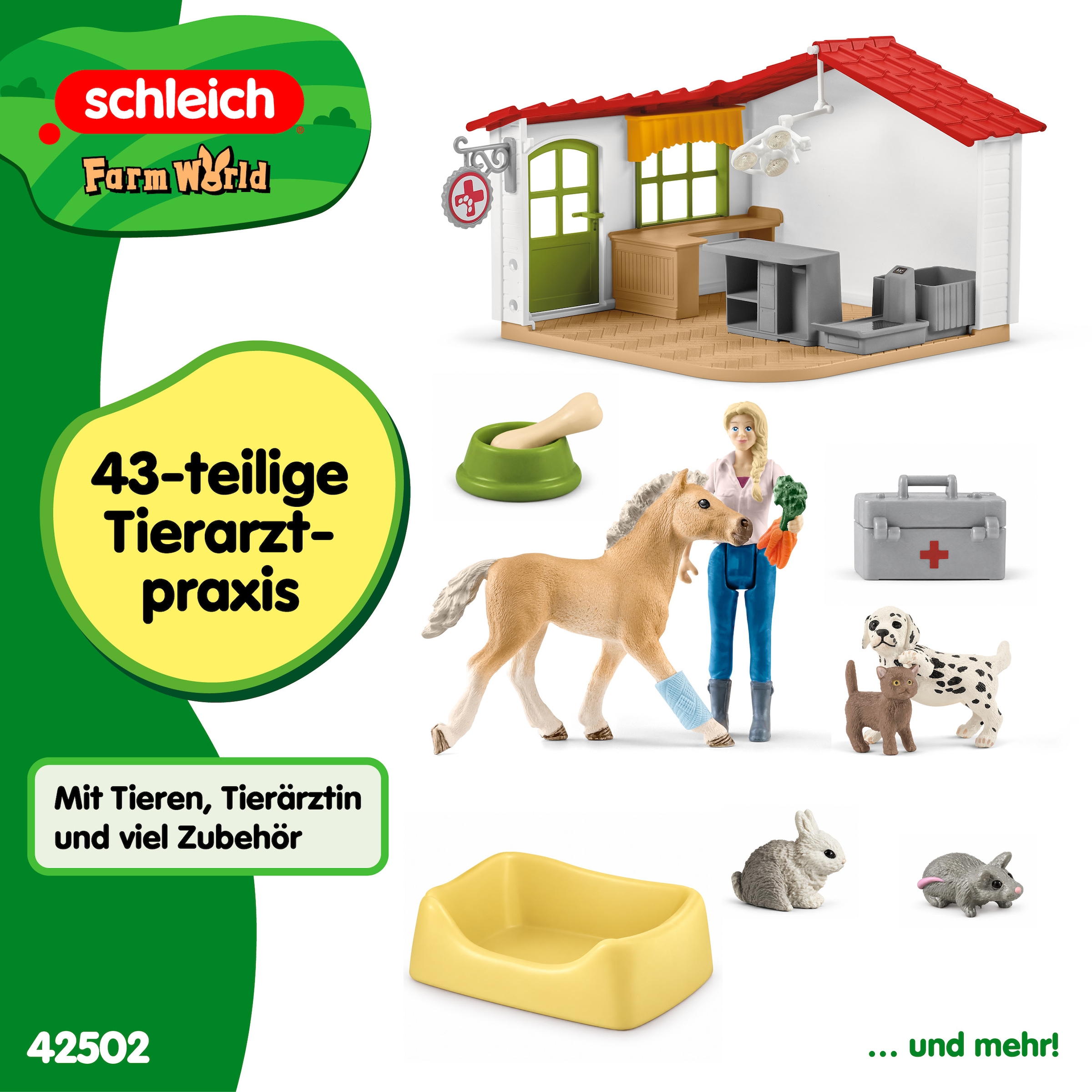 Schleich® Monde de jeu »FARM WORLD, Tierarzt-Praxis mit Haustieren (42502)« fabriqué en Europe