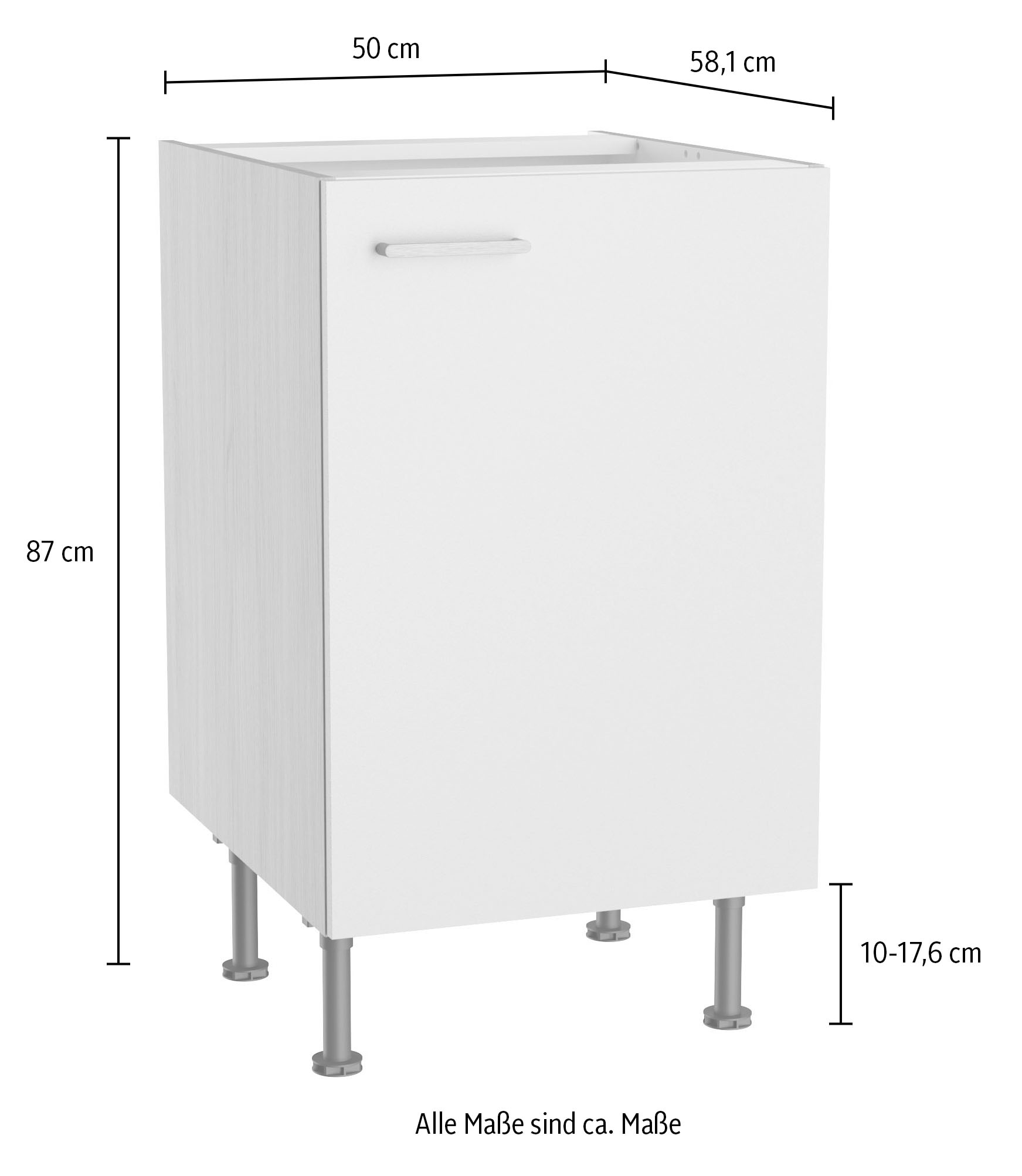 KOCHSTATION Unterschrank »KS-Lucy« Breite 50 cm, mit 1 Tür, 1 Einlegeboden, Soft-Close, verstellbare Füsse