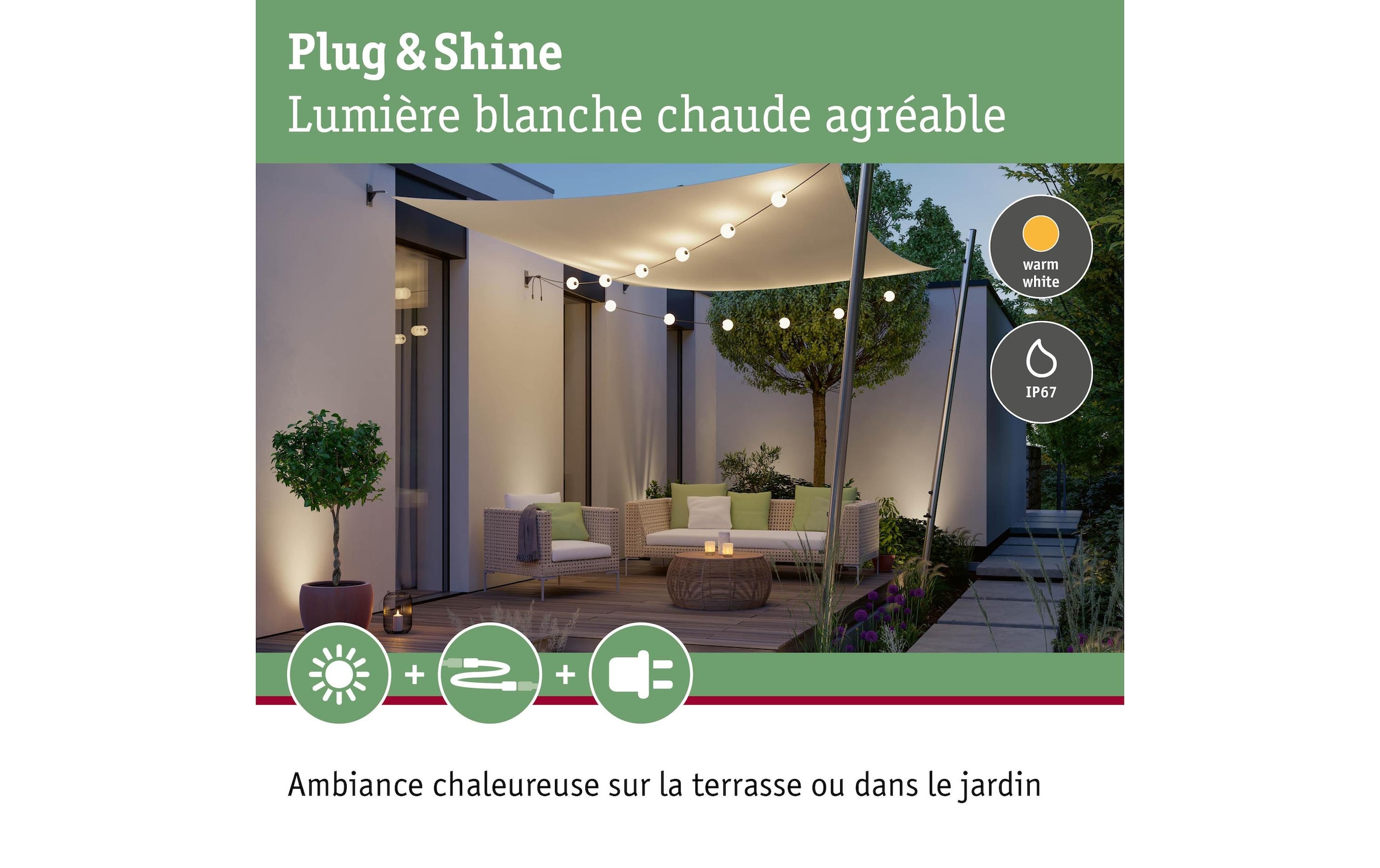 Paulmann Gartenleuchte »LED Lichterkette Plug & Shine Naima 5.88 m, WW, Schwarz« LED-Modul warmweiss