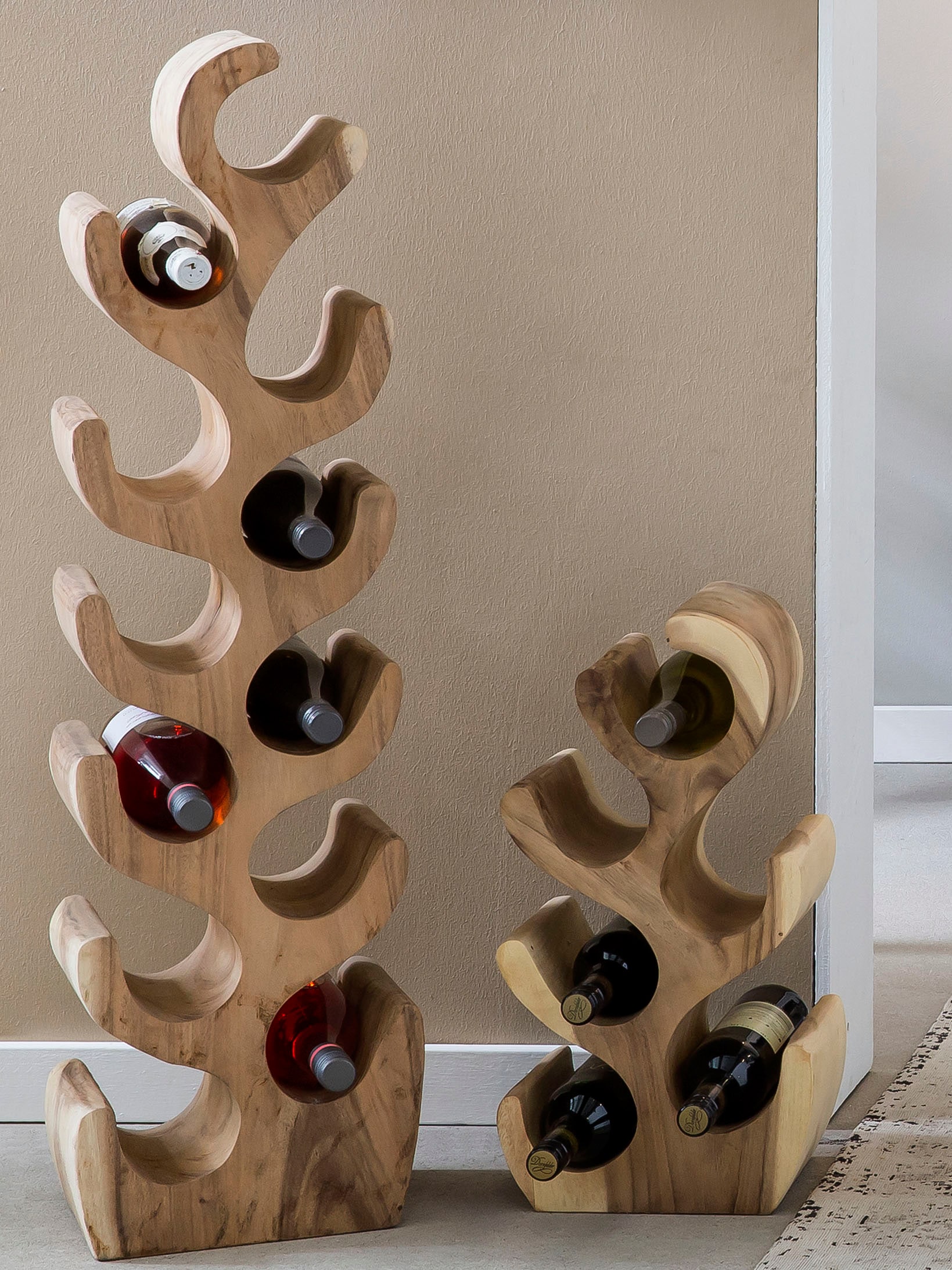 SIT Étagère à vin »Romanteaka Weinregal – Massives Flaschenregal aus recyceltem Teakholz« casier à vin massif en teck recyclé avec caractère unique