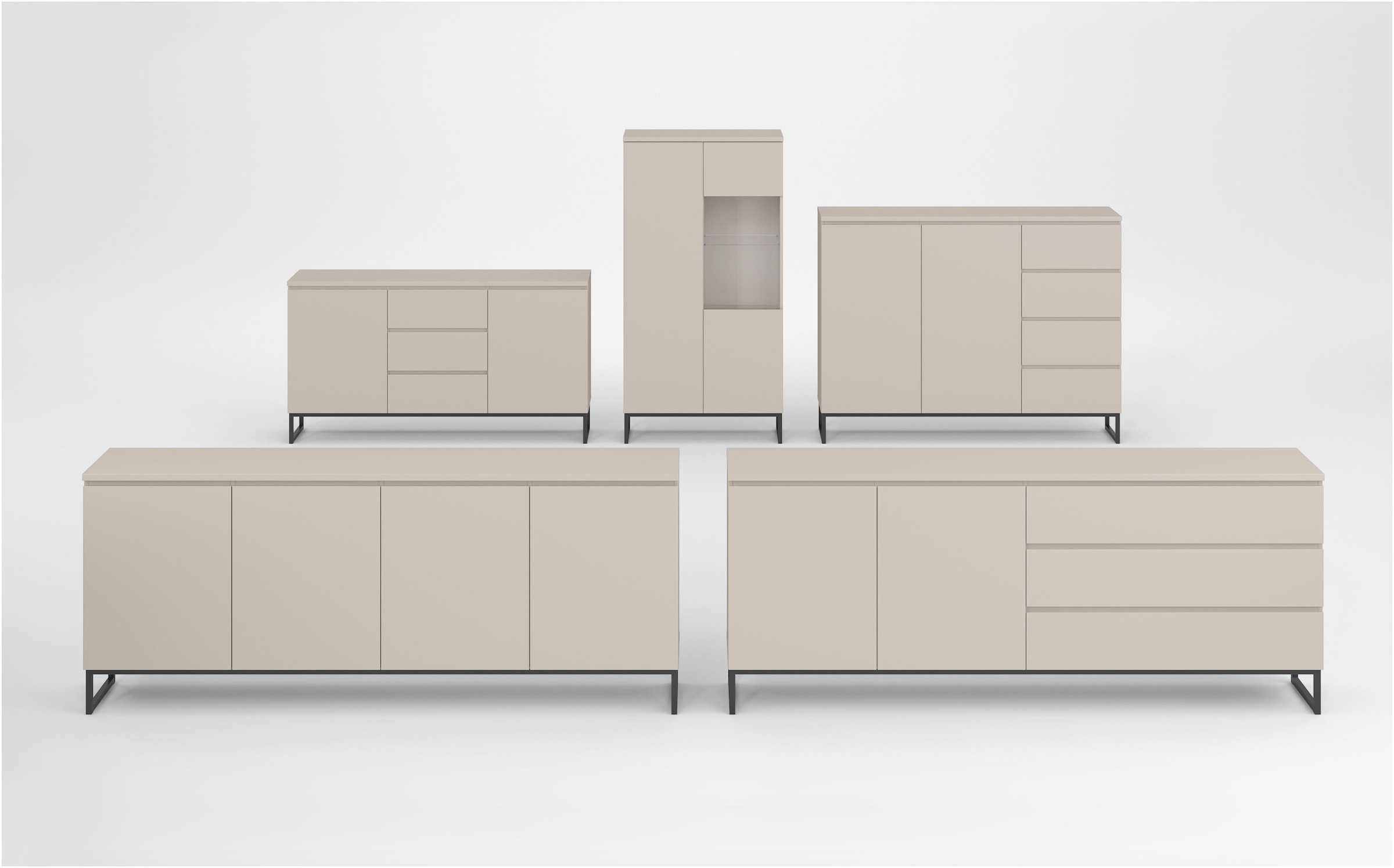 GOODproduct Sideboard »Modo II, Breite 200 cm, moderne grifflose Kommode 4Türen« Anrichte mit viel Stauraum, Einlegeböden verstellbar, Metallkufen