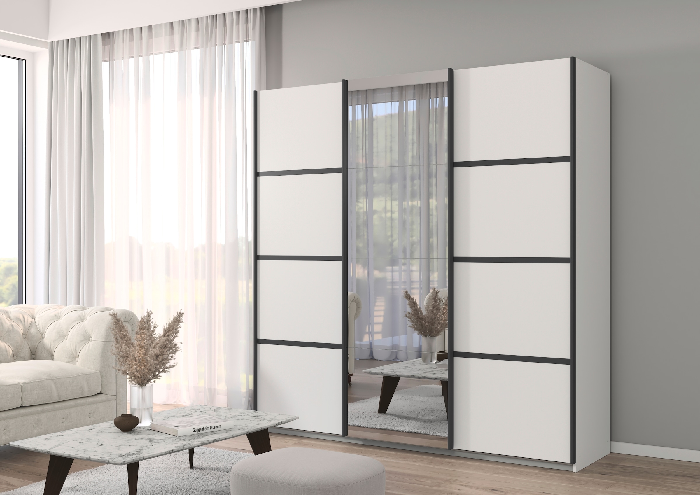 GOODproduct Armoires à vêtements »Mehrzweckschrank Aktenschrank Möbel Mietswohnung Schlafzimmer AVOLA« 3 finitions différentes BASIC/CLASSIC/PREMIUM (incl. soft-close),  avec baguettes décoratives élégantes en chrome, noir ou blanc MADE IN GERMANY
