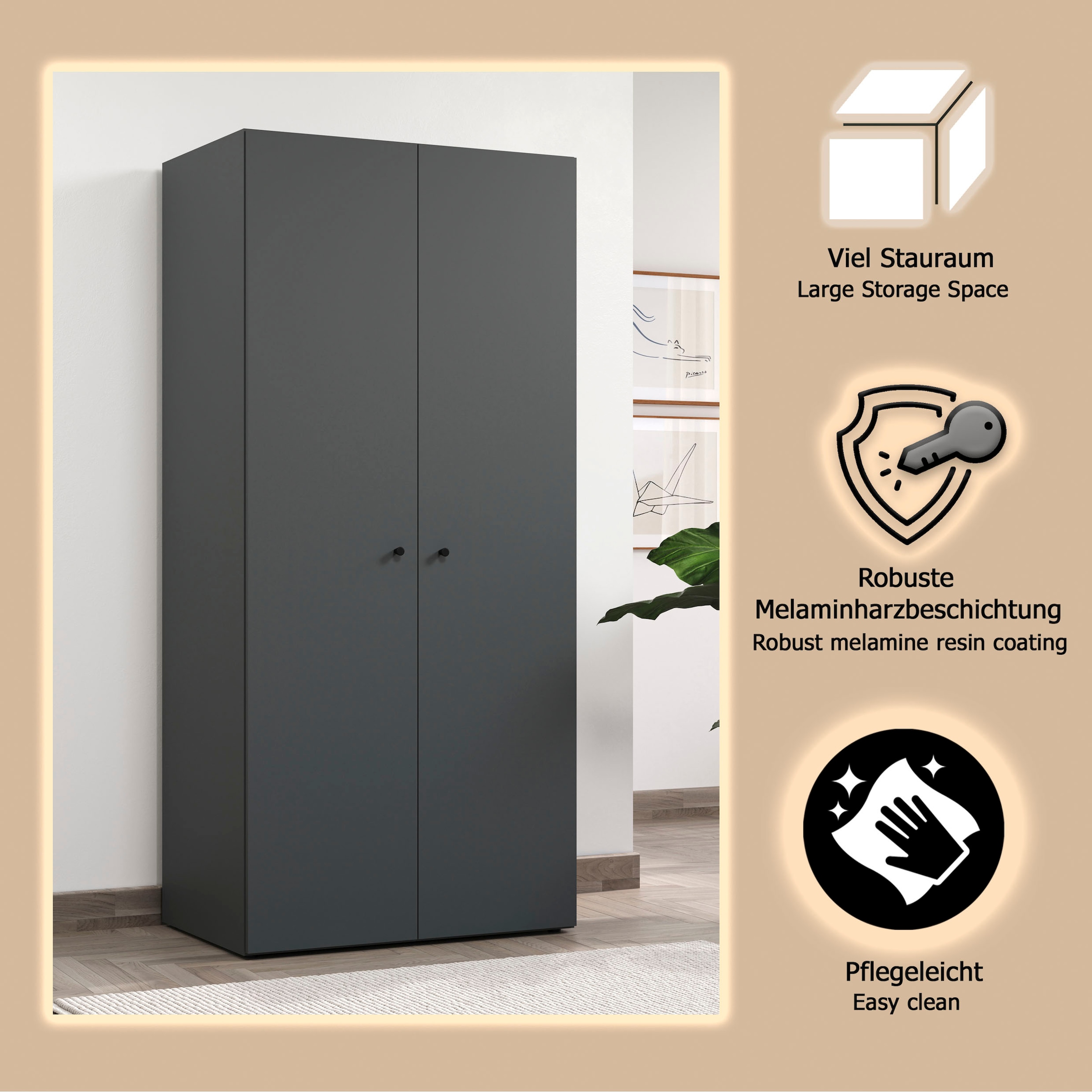 INOSIGN Kleiderschrank »Jersey Schlafzimmerschrank GarderobeSchrank« Multischrank Wäscheschrank Hochschrank,  Drehtürenschrank mit modernen Griffen