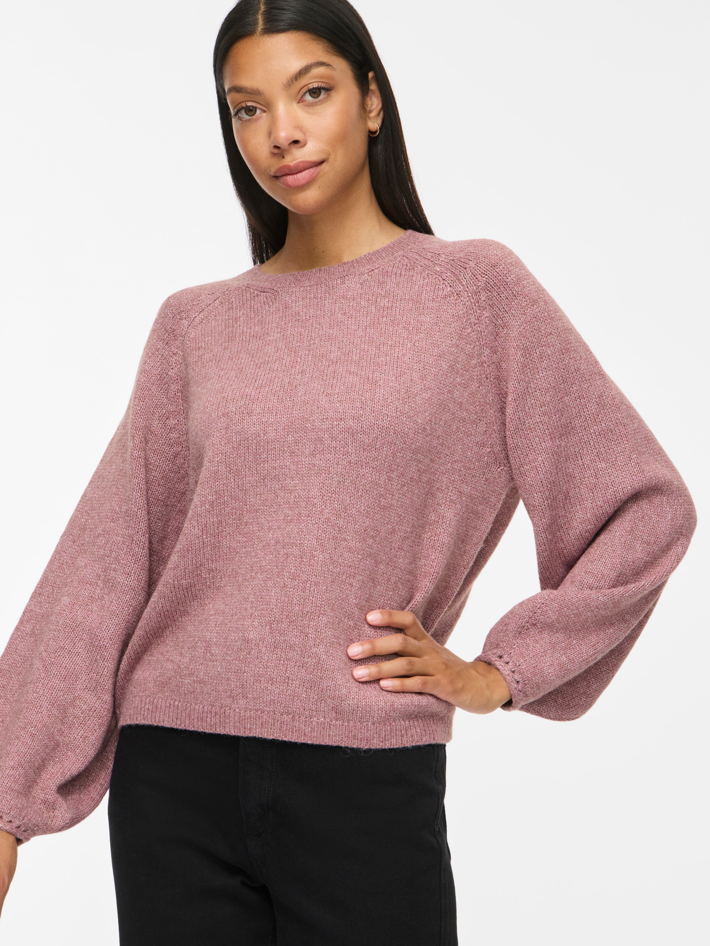 Vila Pull en tricot »VISAPNA O-NECK L/S KNIT TOP/PB/1« mélange de matériaux, coupe régulière