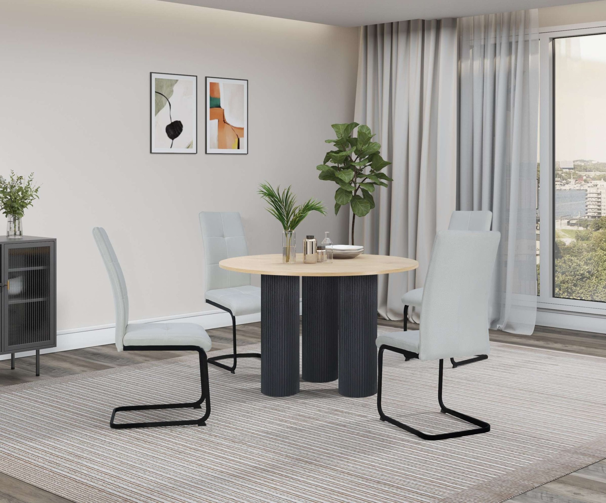 GOODproduct Table de salle à manger »Mandan« rund, 110x110 cm, 25 cm runde Beine mit Rillenstruktur, Höhe 76 cm