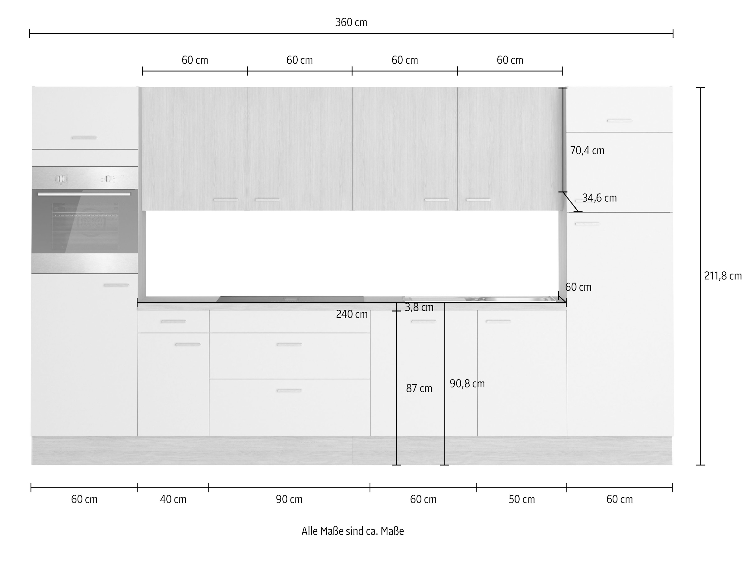 KOCHSTATION Kitchenette »KS-Lucy« Breite 360 cm, Soft-Close, inkl. Zubehör, wahlweise mit E-Geräten